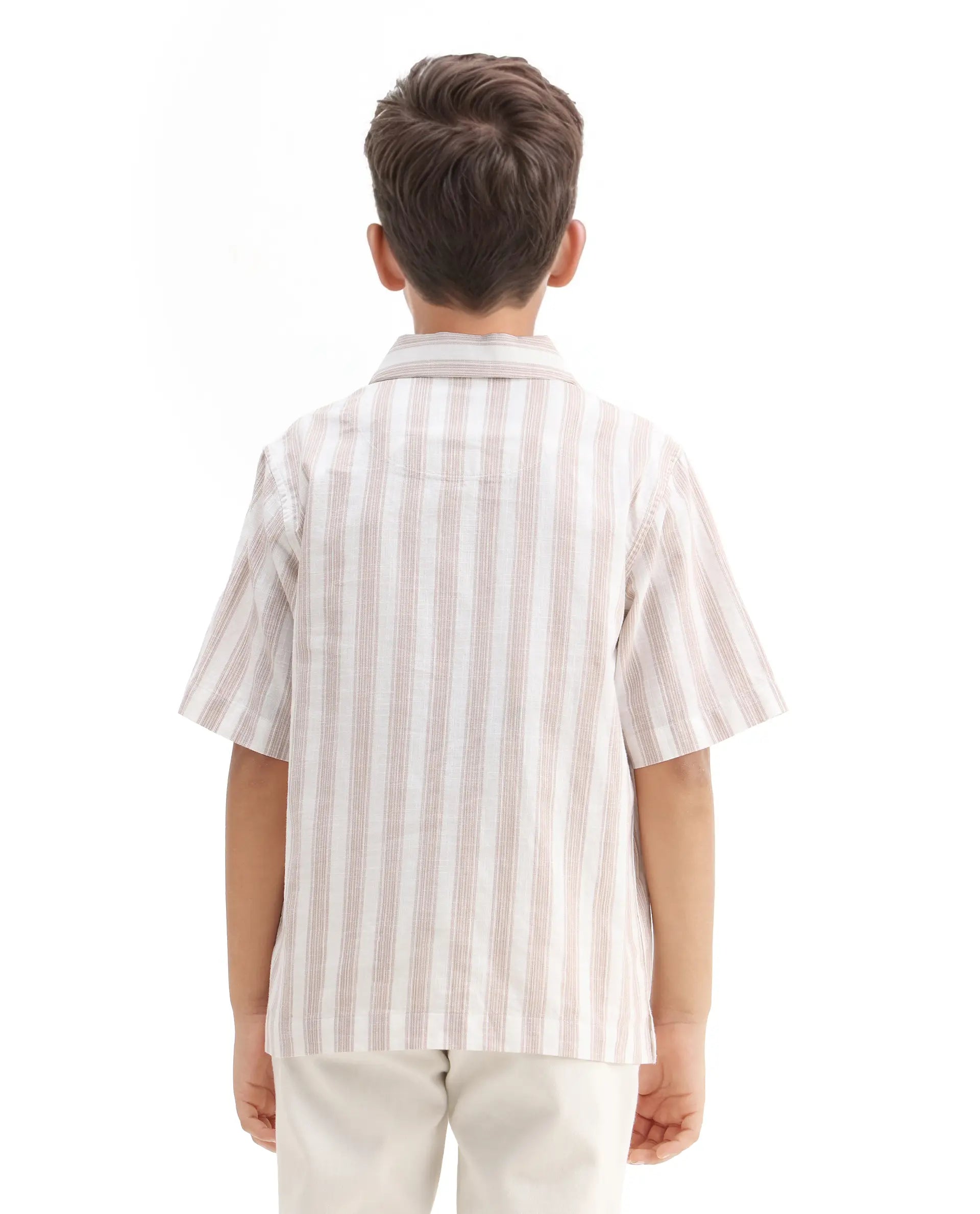 Rare Ones Kids Timo Brown Cotton Striped Button Closure Regular Fit Shirt