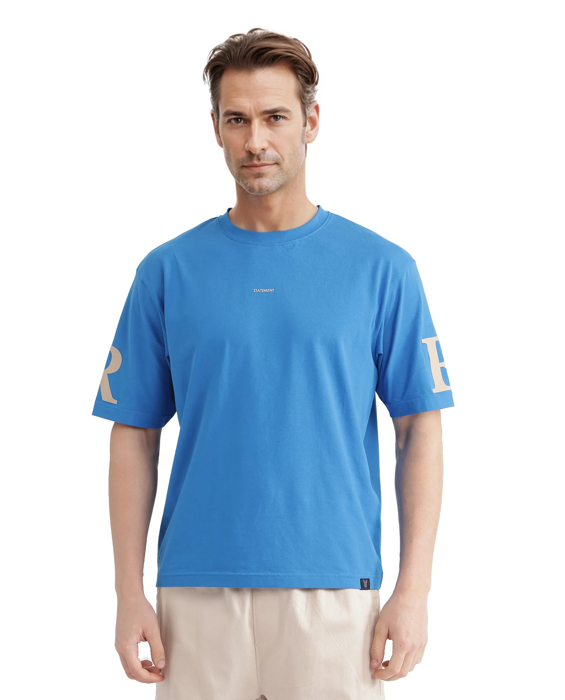 Rare Rabbit Men Tin Dark Blue Short Sleeves Crew Neck Digital Print T-Shirt