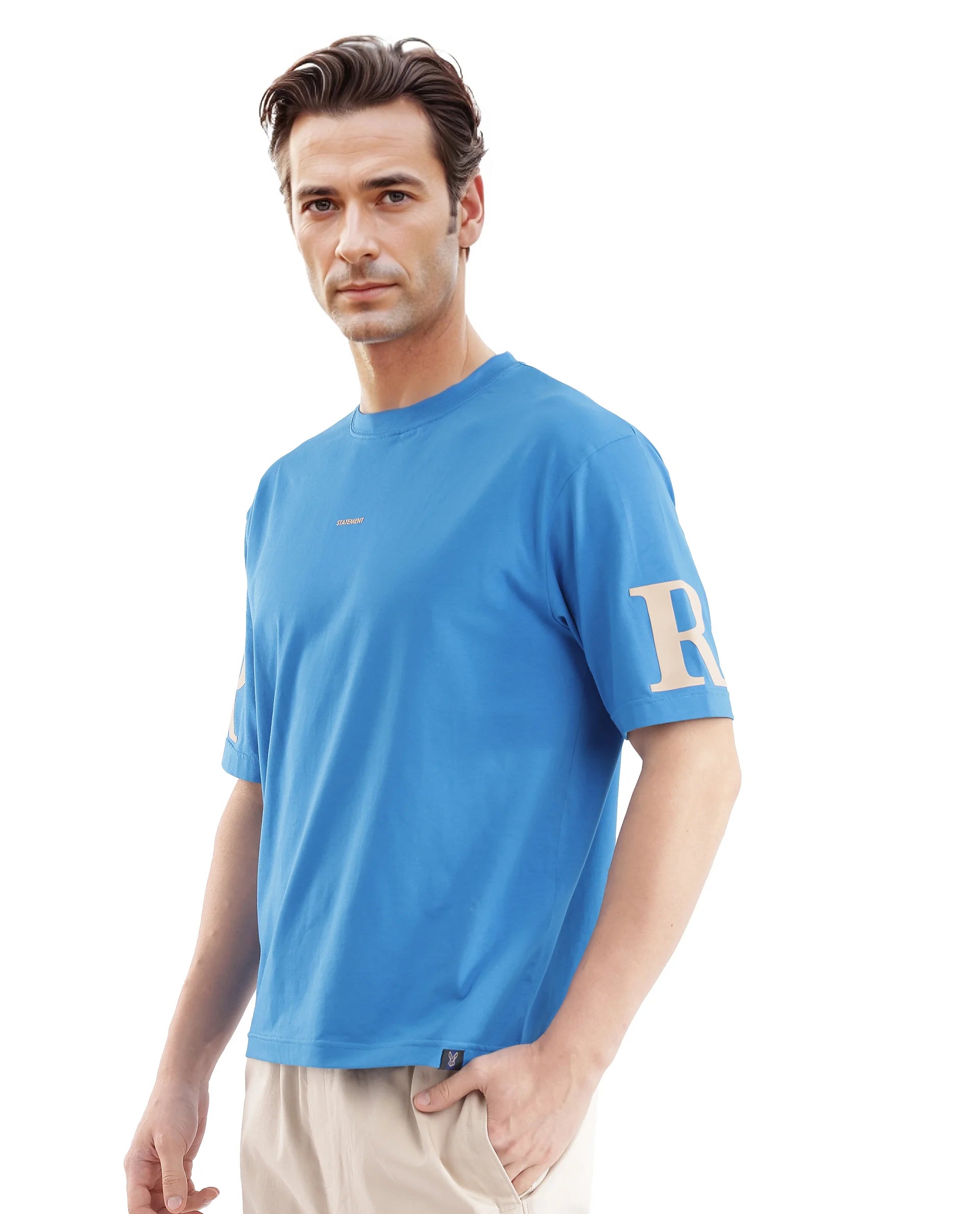 Rare Rabbit Men Tin Dark Blue Short Sleeves Crew Neck Digital Print T-Shirt