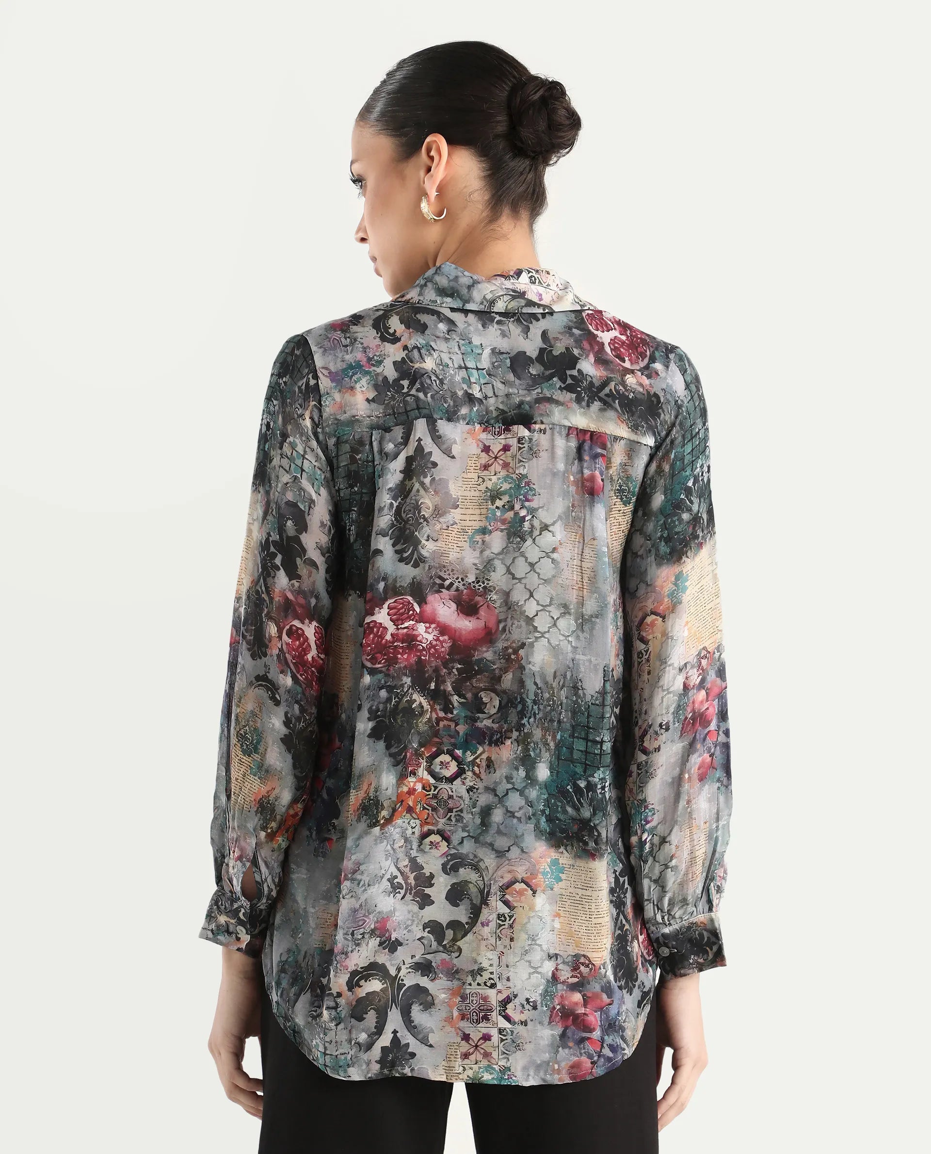 Rareism Women's Tinga Multi Viscose Blend Drop Collar Graphic Print Regular Fit Shirt