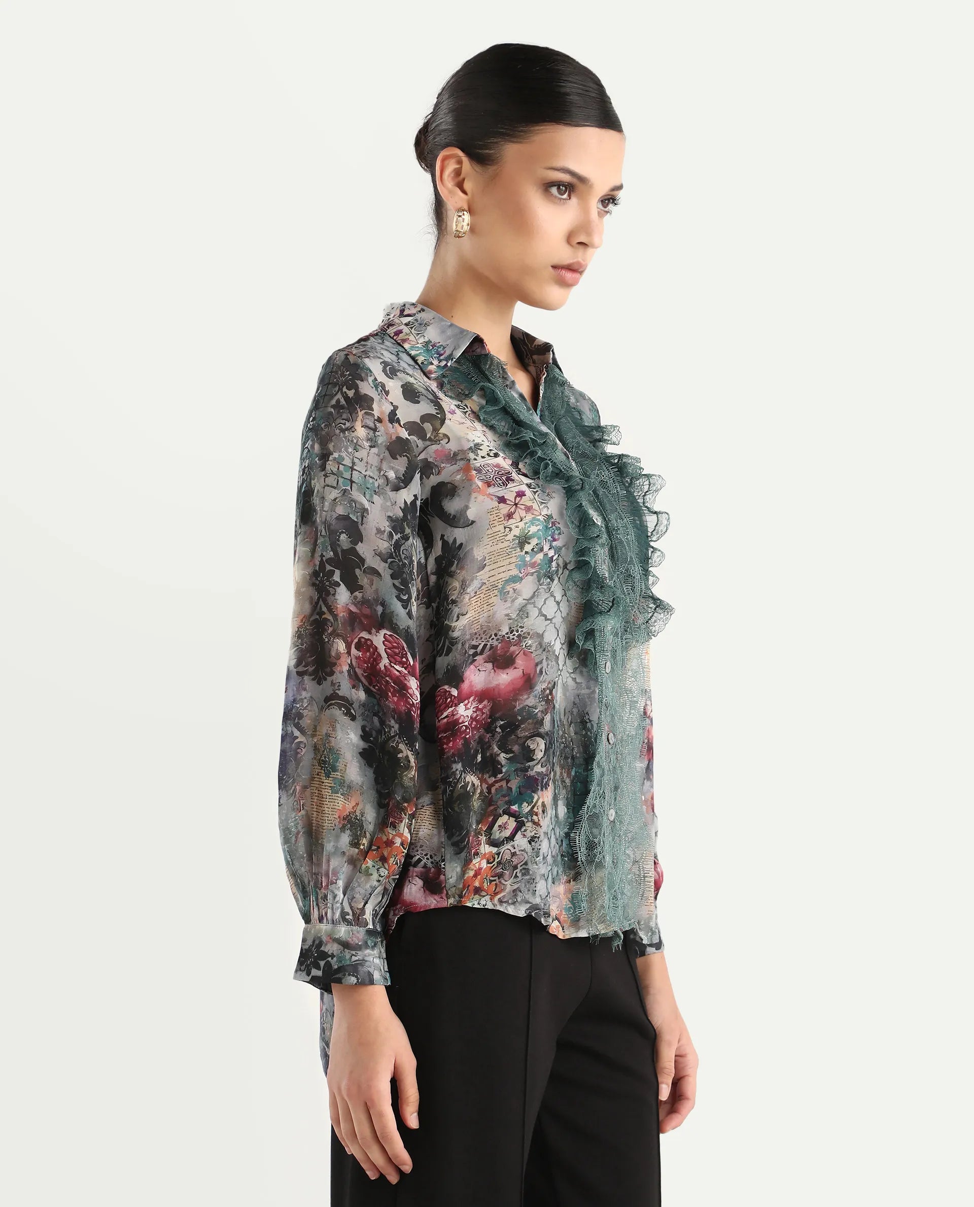 Rareism Women's Tinga Multi Viscose Blend Drop Collar Graphic Print Regular Fit Shirt