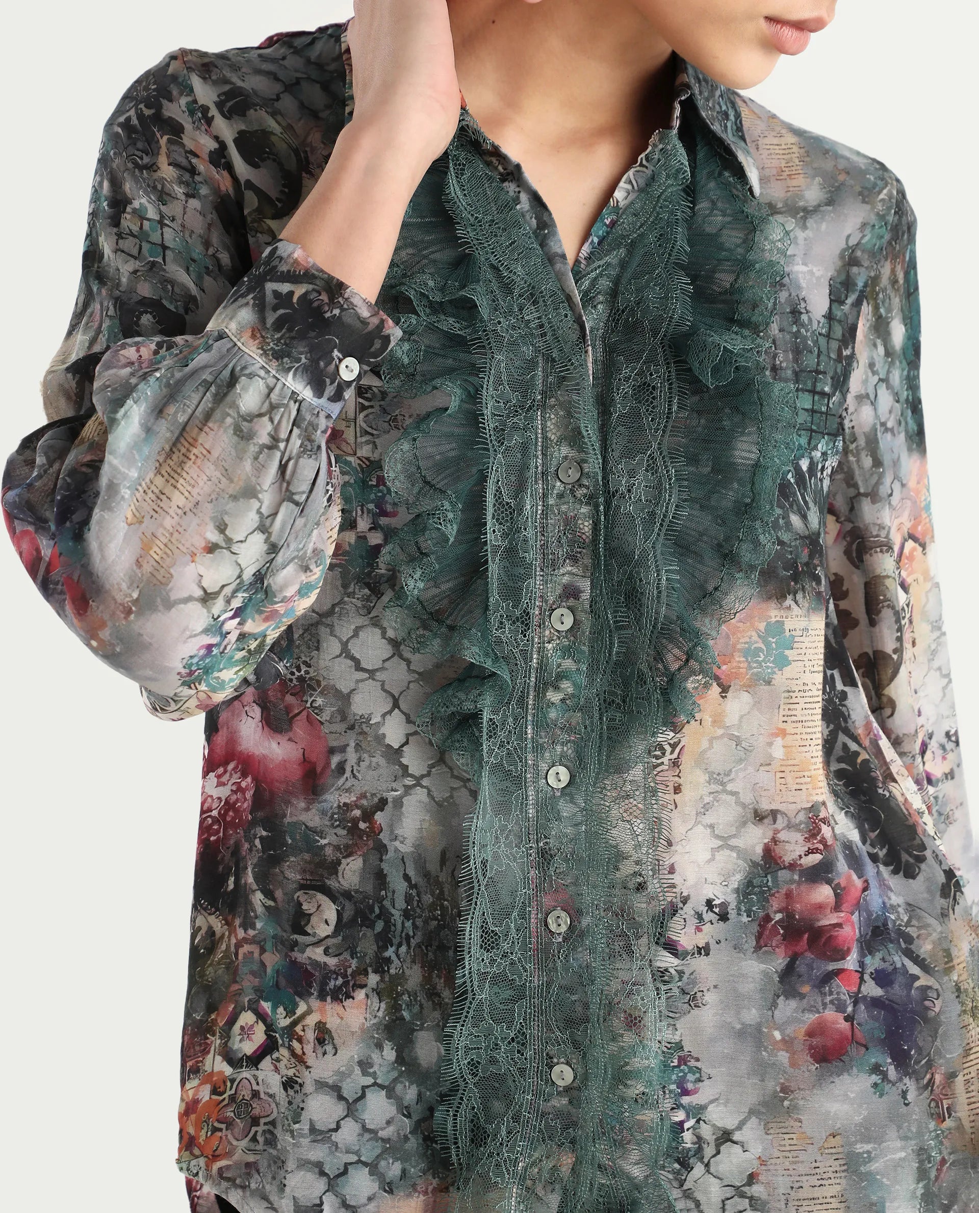 Rareism Women's Tinga Multi Viscose Blend Drop Collar Graphic Print Regular Fit Shirt