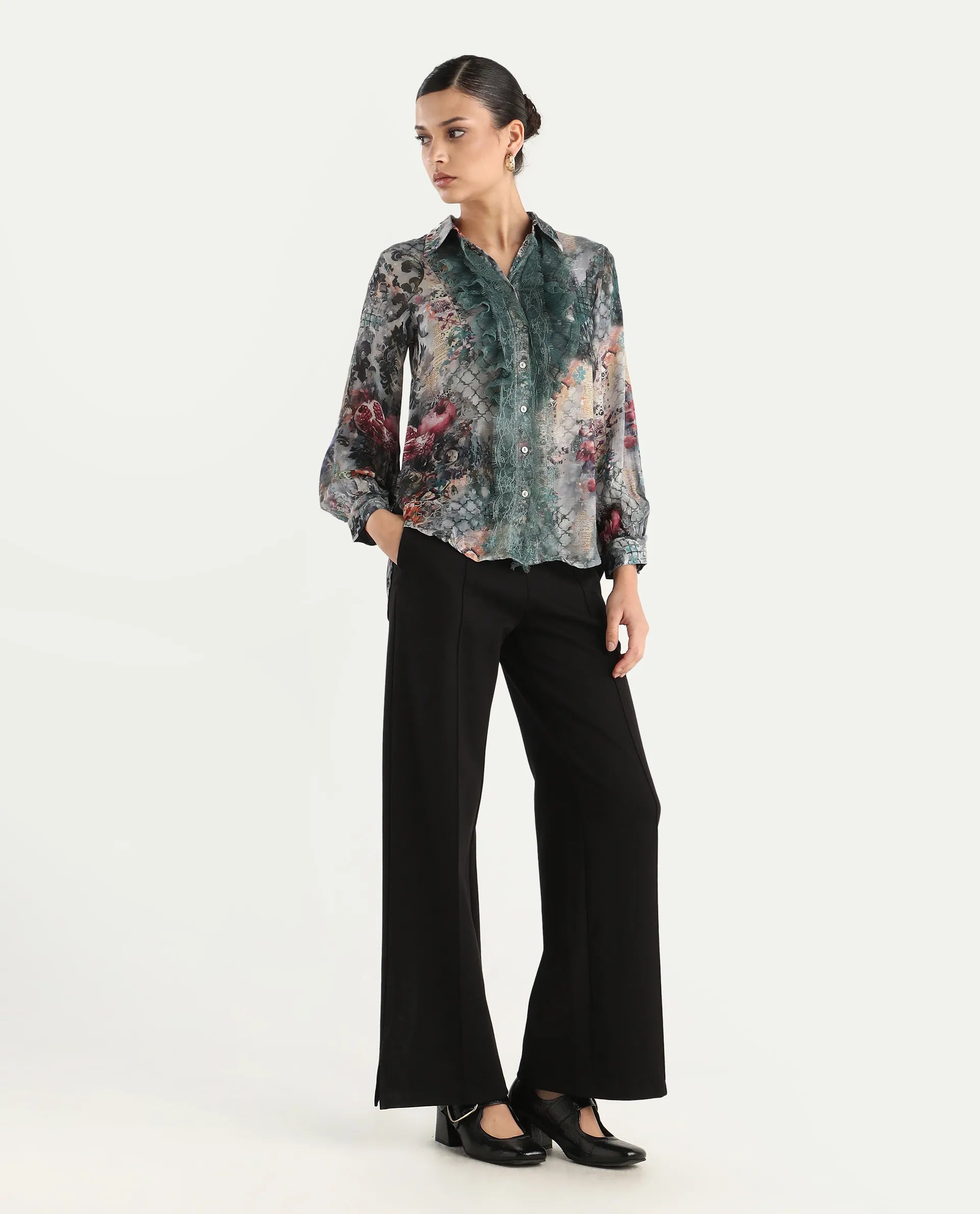 Rareism Women's Tinga Multi Viscose Blend Drop Collar Graphic Print Regular Fit Shirt