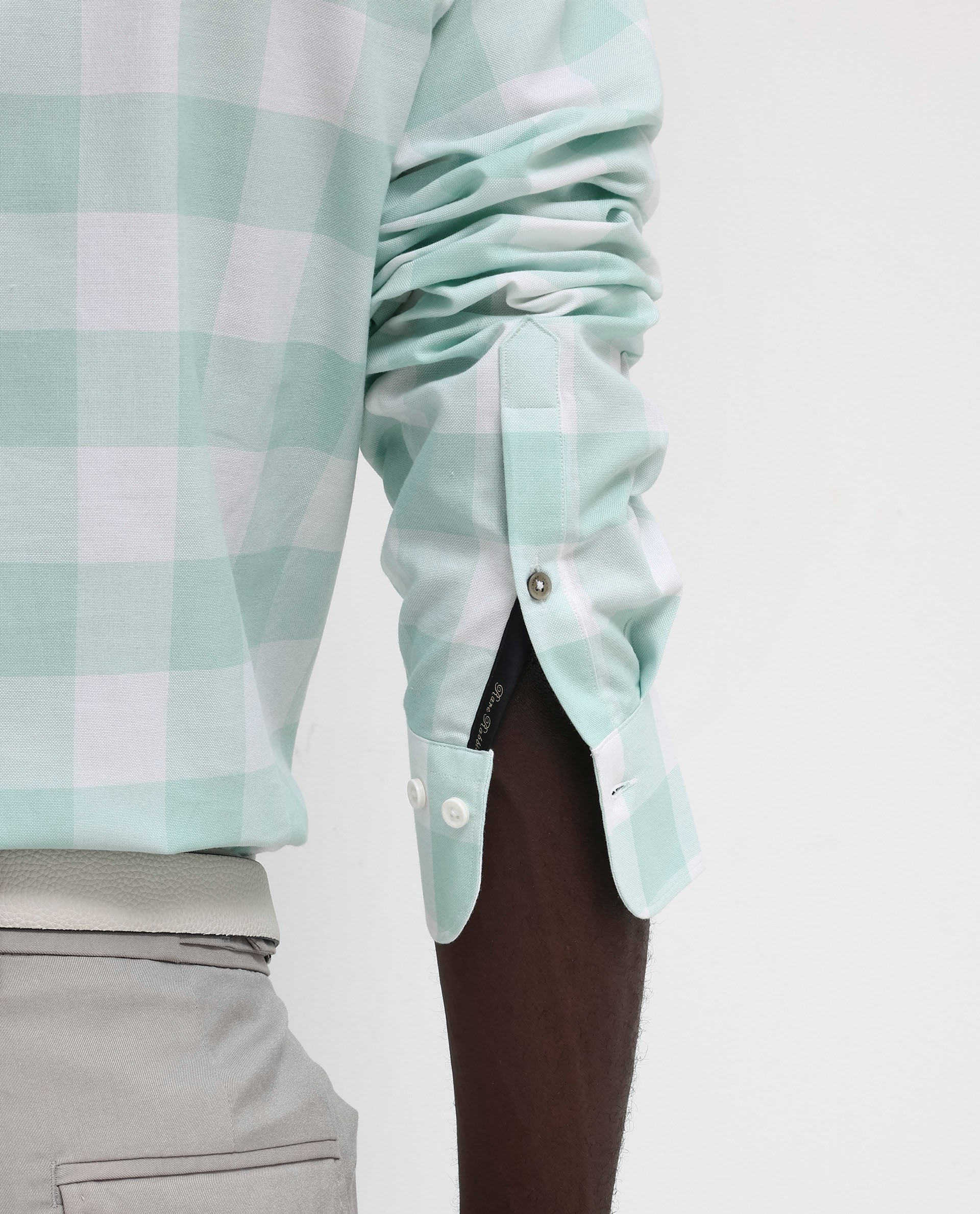 Rare Rabbit Men's Tinker Dark Turq Cotton Fabric Full Sleeve Regular Fit Gingham Checks Shirt