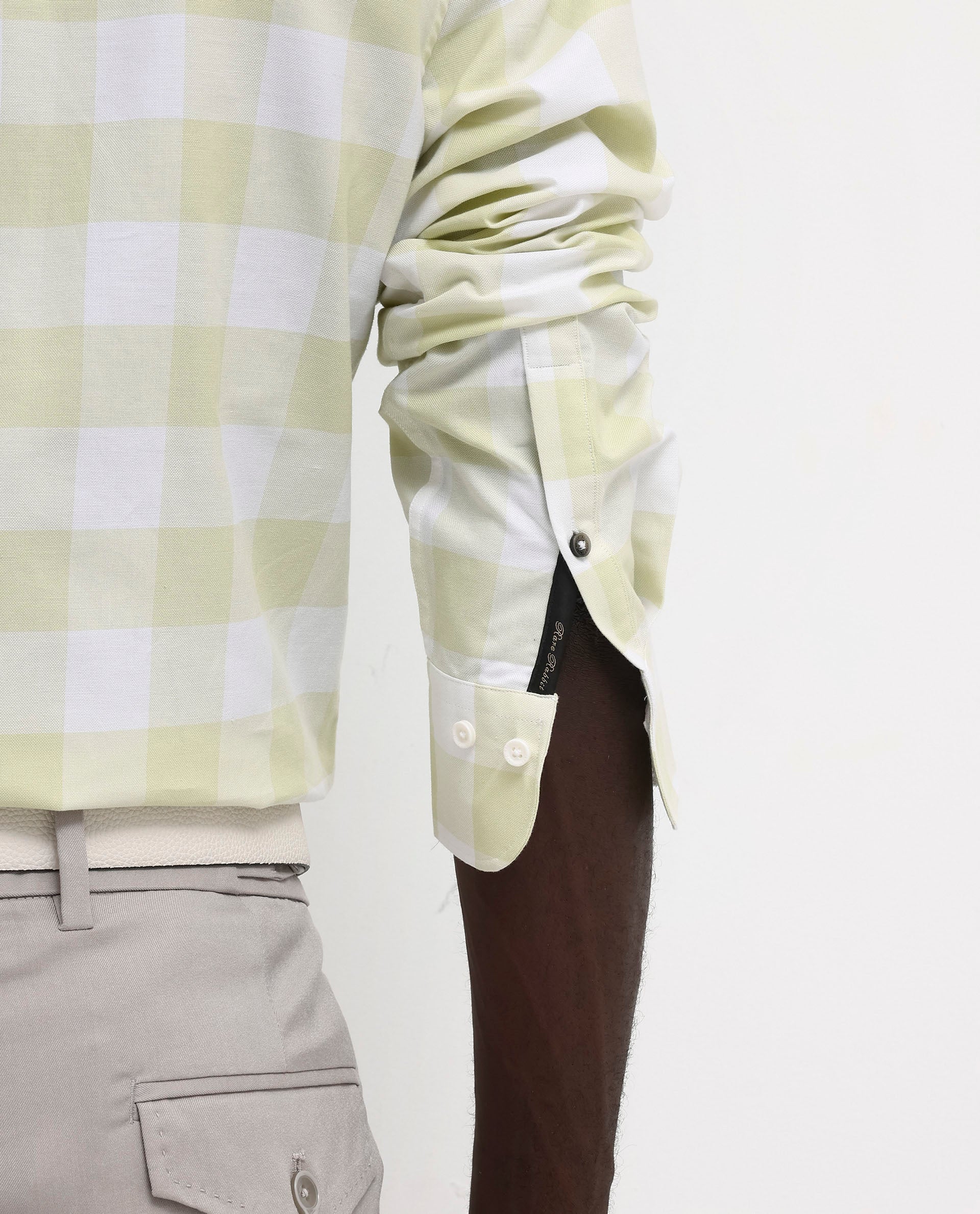 Rare Rabbit Men's Tinker Light Green Cotton Fabric Full Sleeve Regular Fit Gingham Checks Shirt