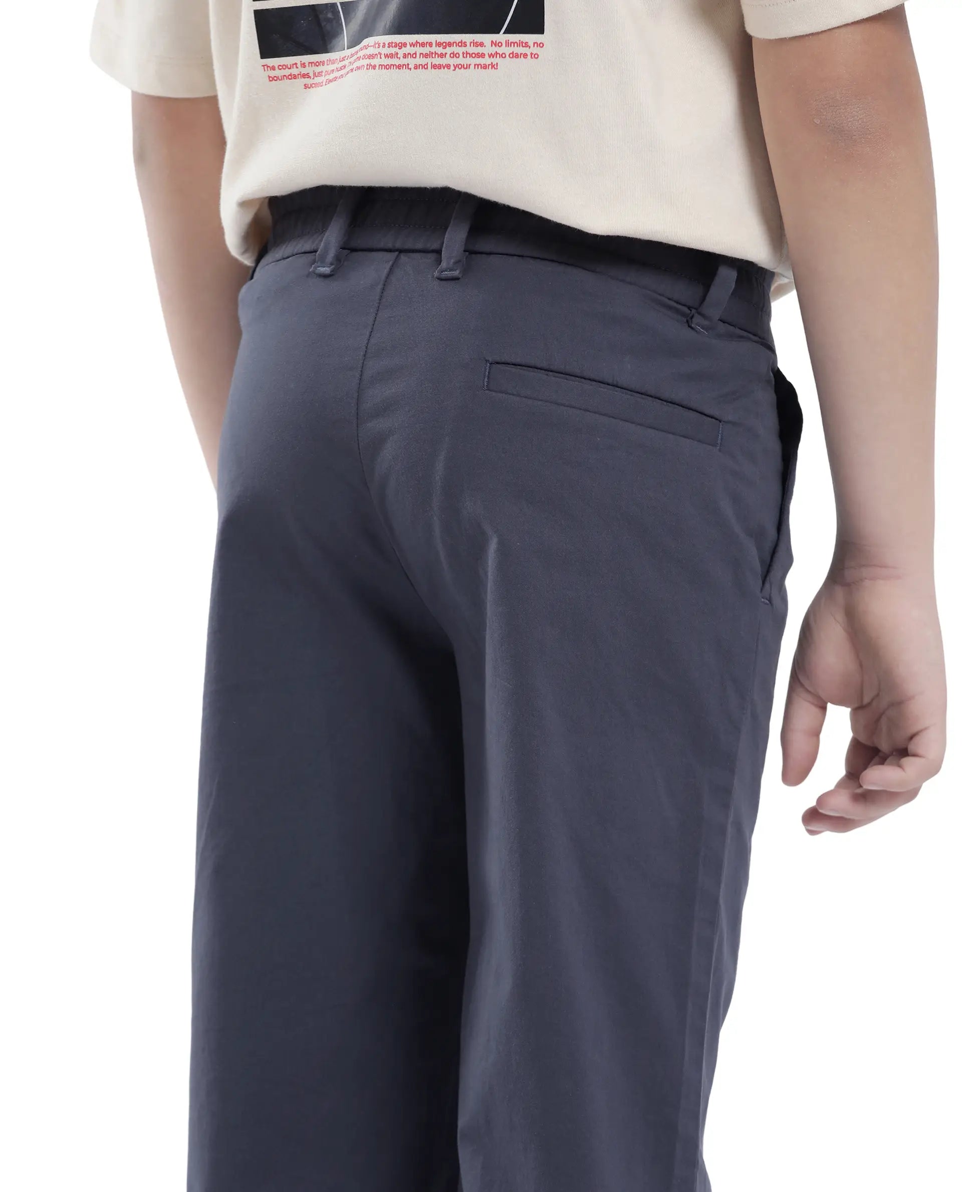 Rare Ones Kids Tino Navy Cotton Plain Button And Zip Closure Regular Fit Trouser