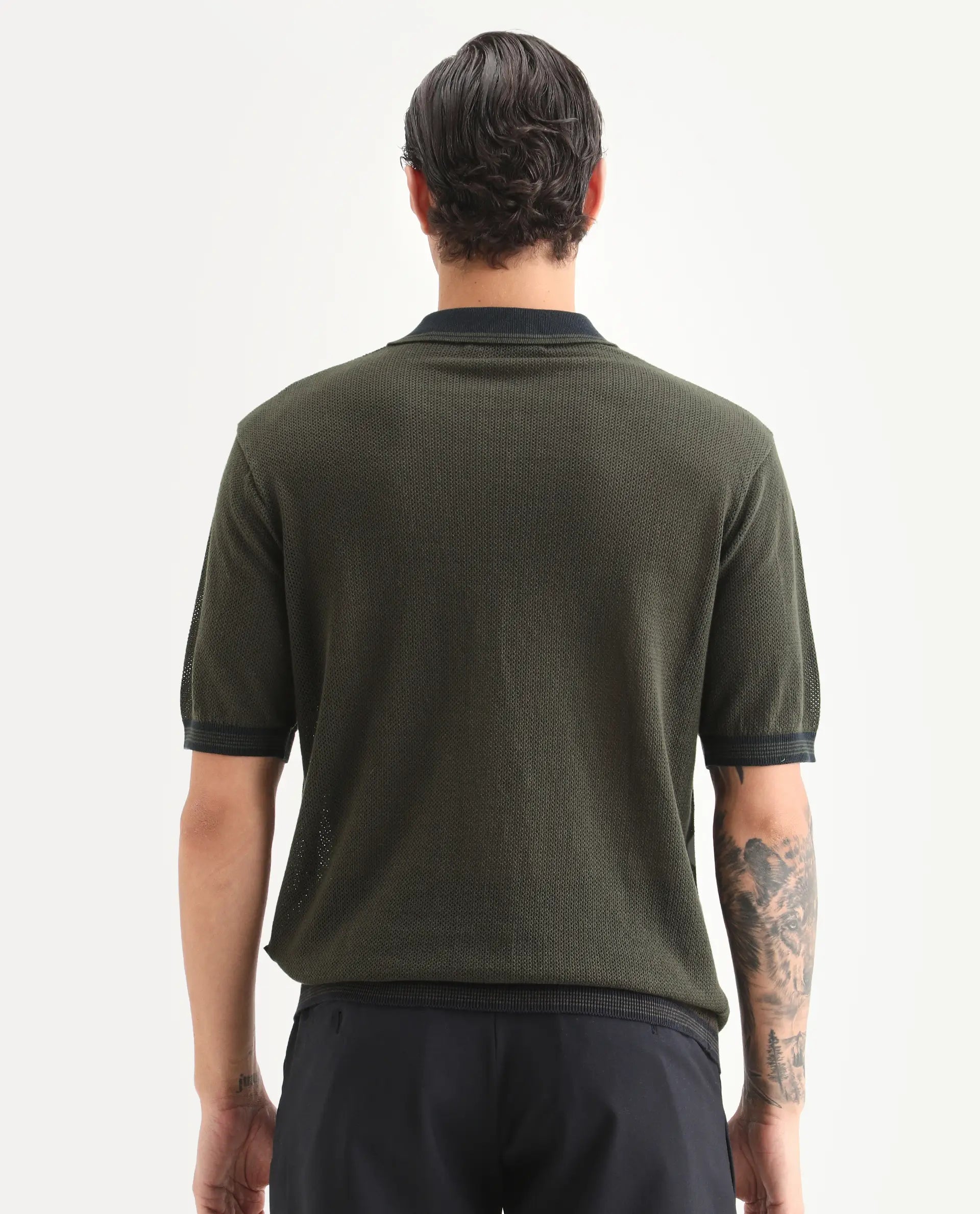 Rare Rabbit Men's Tipo Pastel Olive Cotton Fabric Half Sleeve Regular Fit Textured Polo