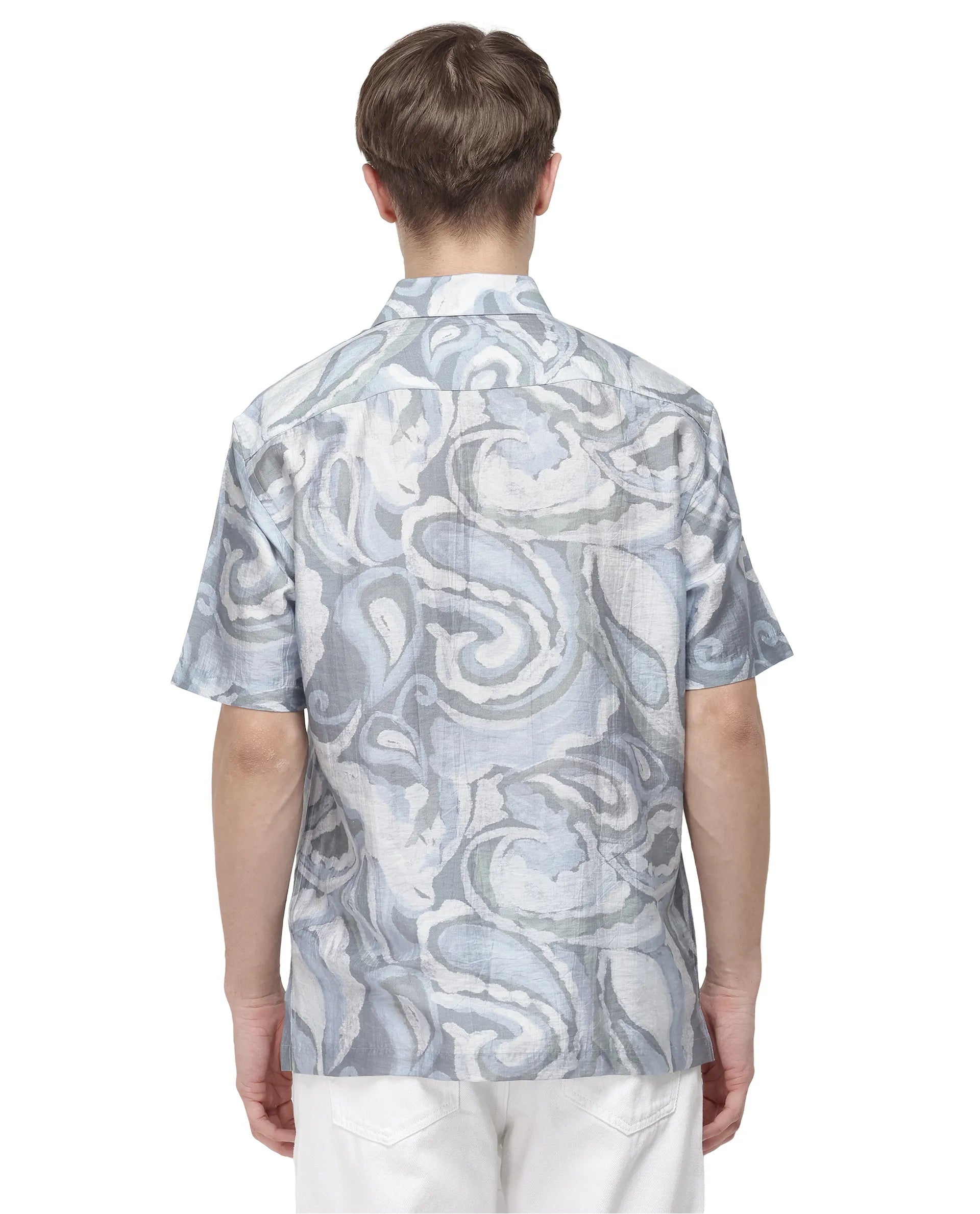 Rare Rabbit Men's Tiro Dusky Green Tencel Floral Print Relaxed Fit Half Sleeve Collared Shirt