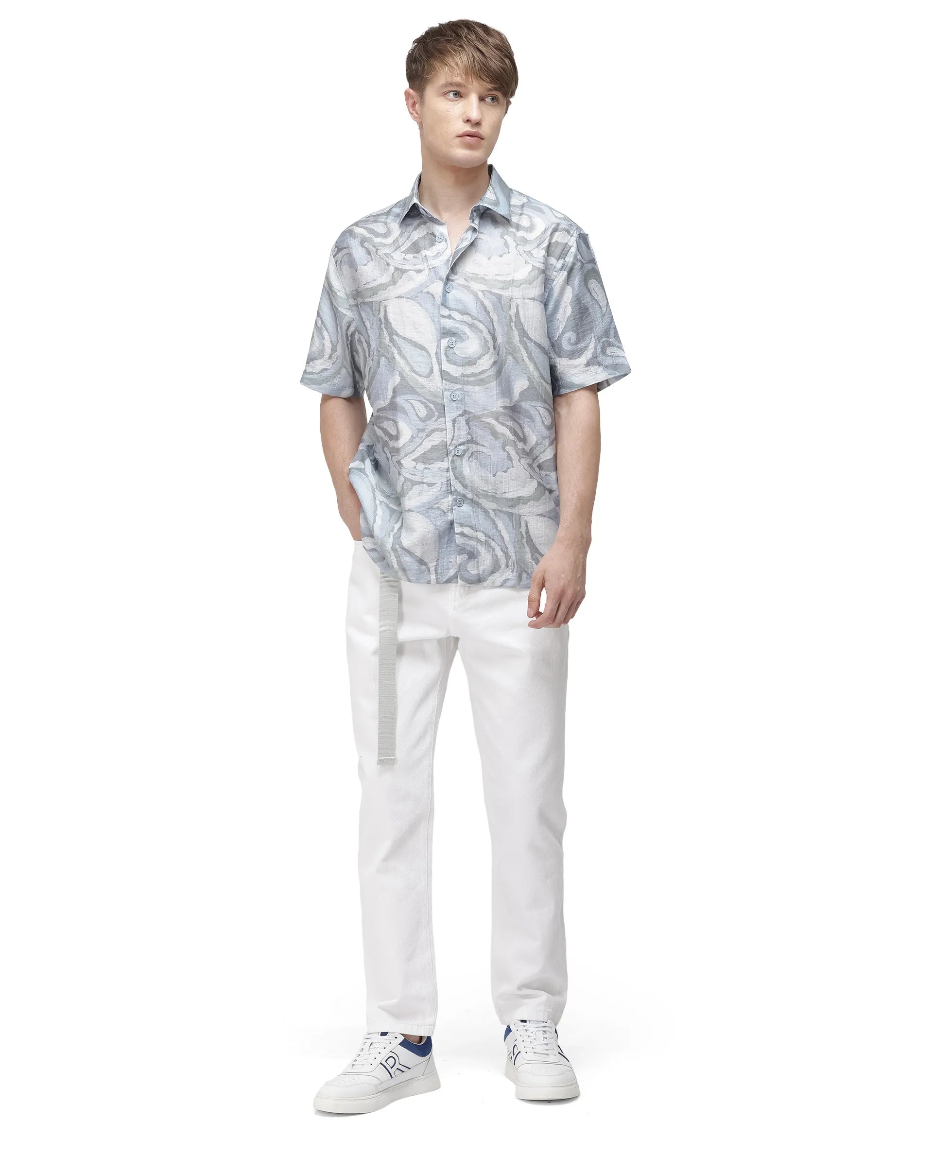 Rare Rabbit Men's Tiro Dusky Green Tencel Floral Print Relaxed Fit Half Sleeve Collared Shirt