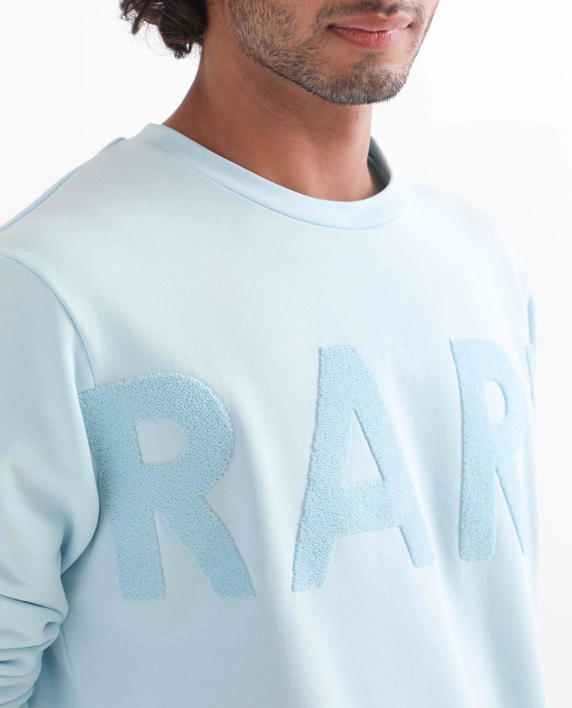 Rare Rabbit Men's Tisot Turq Cotton Polyester Fabric Full Sleeves Solid Towel Embroidery Branding Sweatshirt
