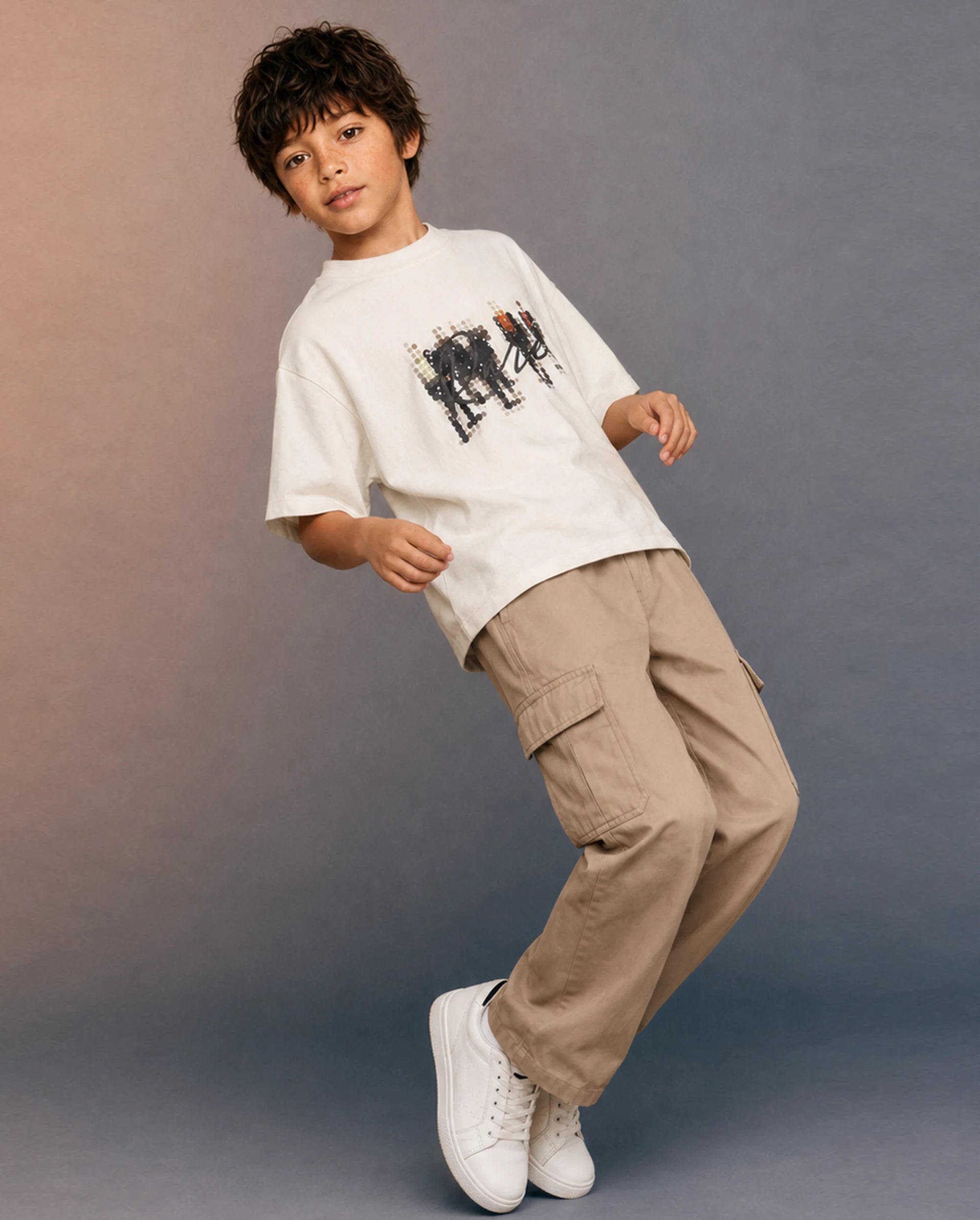 Rare Ones Kids Tive-K White Cotton Blend Fabric Pull-On Closure Regular Fit Graphic Print T-Shirt