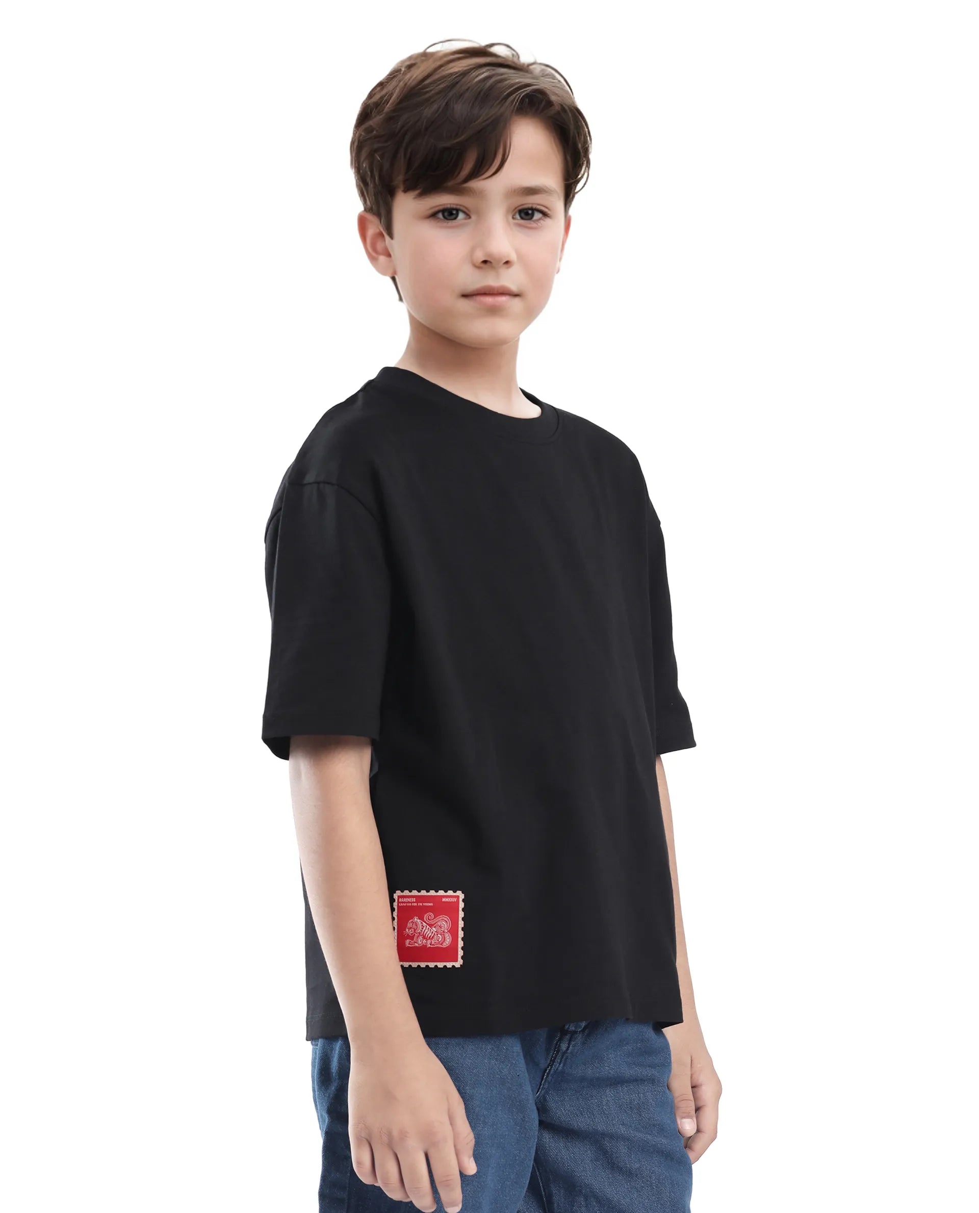 Rare Ones Kids Tiy Black Cotton Graphic Print Slip-On Oversized Fit T-Shirt