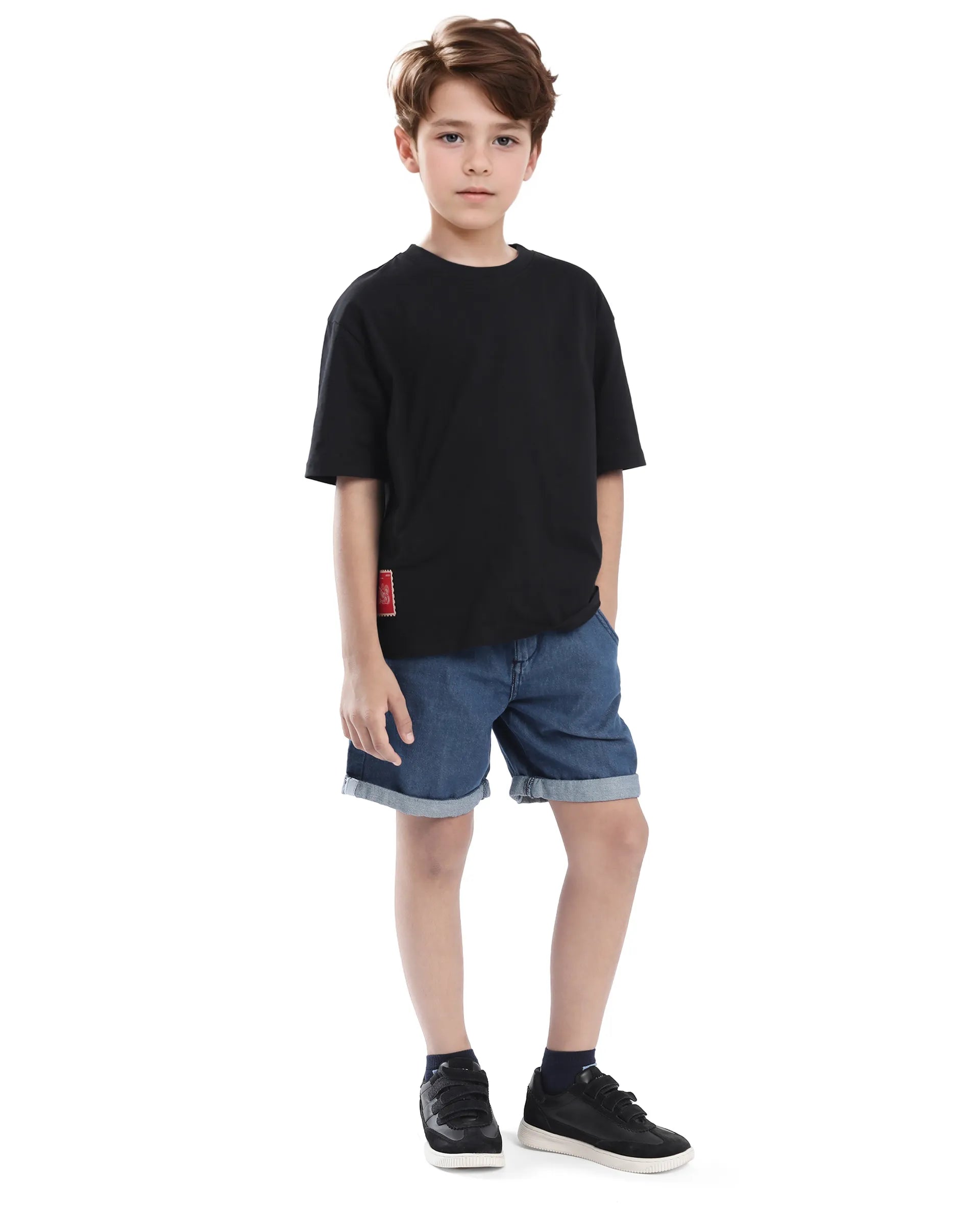 Rare Ones Kids Tiy Black Cotton Graphic Print Slip-On Oversized Fit T-Shirt