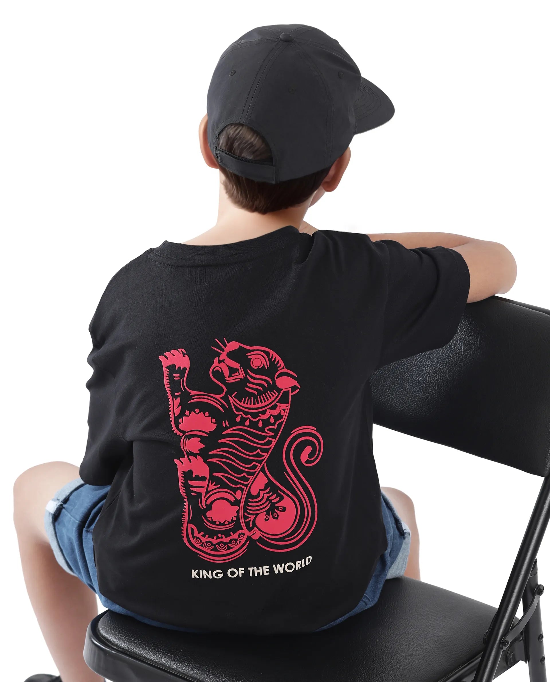 Rare Ones Kids Tiy Black Cotton Graphic Print Slip-On Oversized Fit T-Shirt