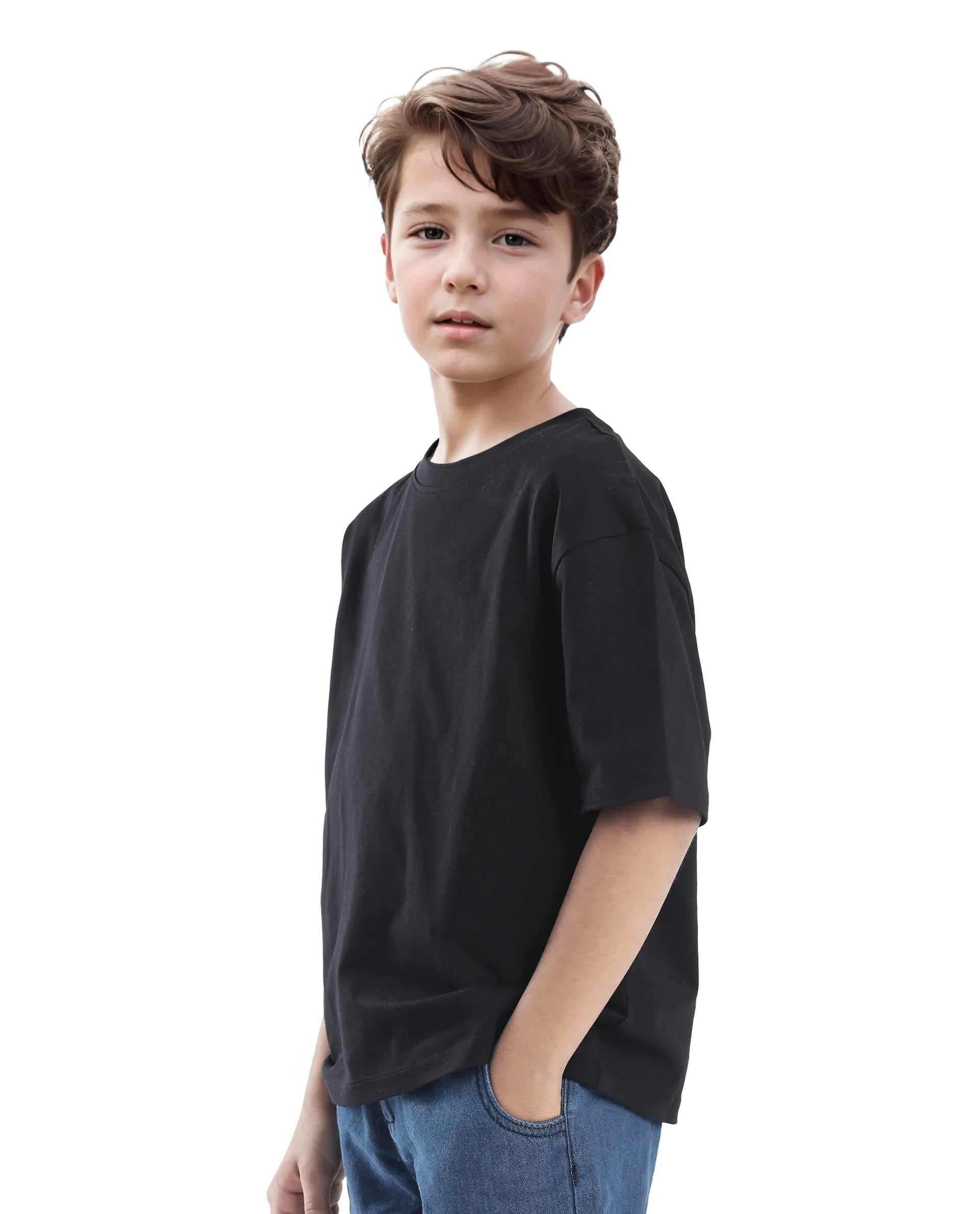 Rare Ones Kids Tiy Black Cotton Graphic Print Slip-On Oversized Fit T-Shirt