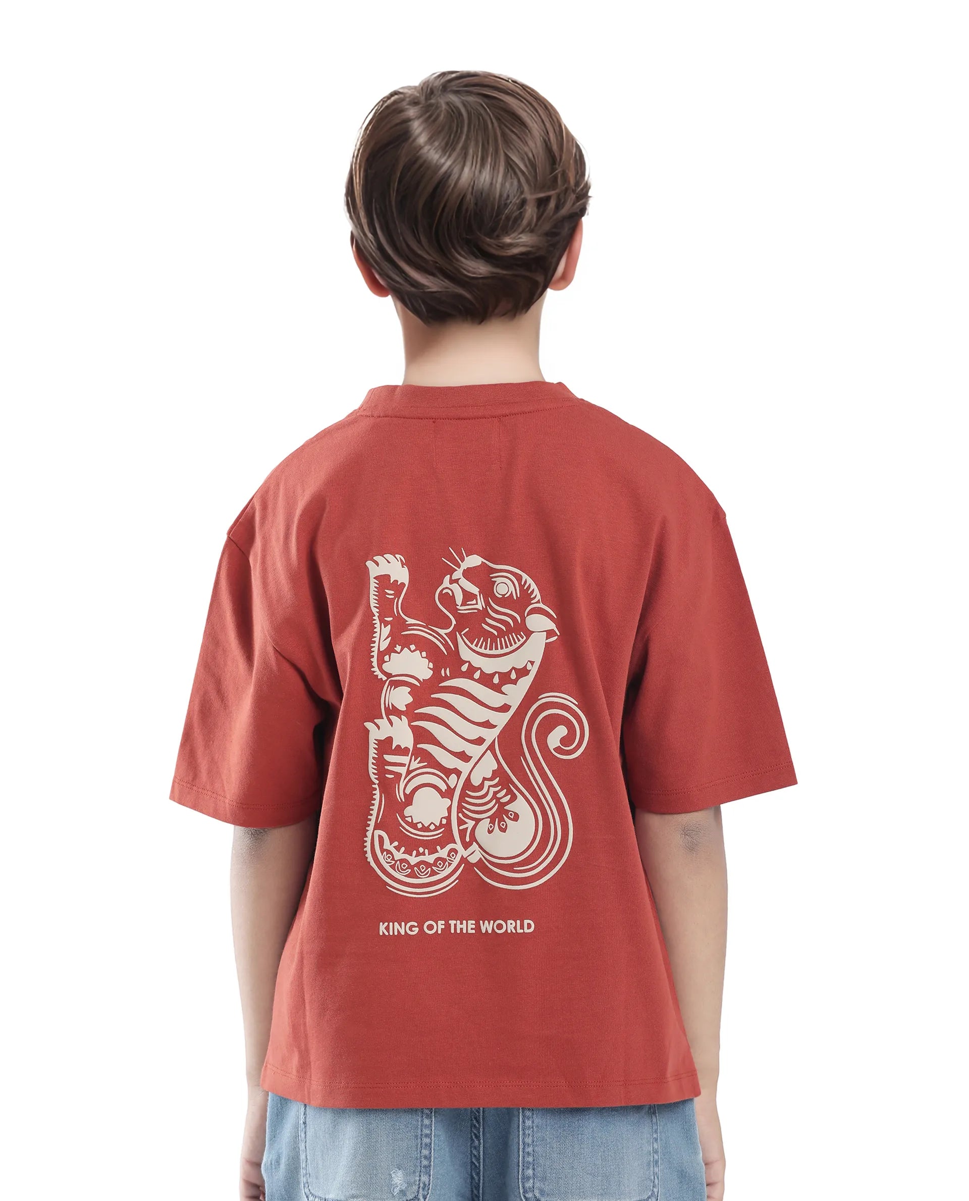 Rare Ones Kids Tiy Rust Cotton Graphic Print Slip-On Oversized Fit T-Shirt