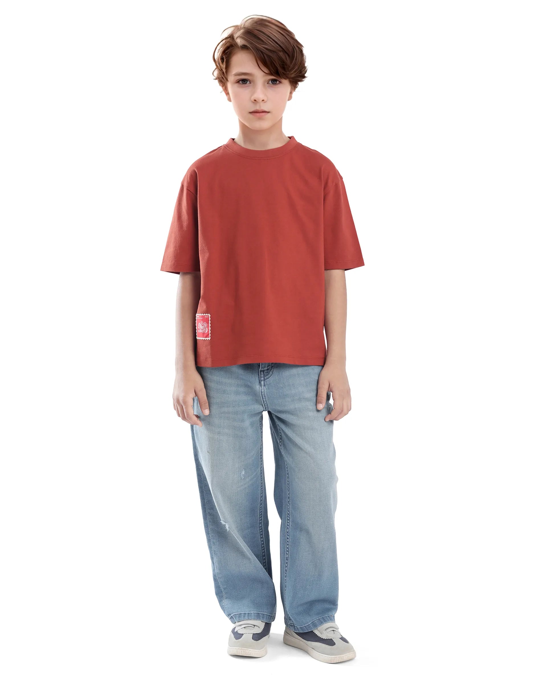 Rare Ones Kids Tiy Rust Cotton Graphic Print Slip-On Oversized Fit T-Shirt