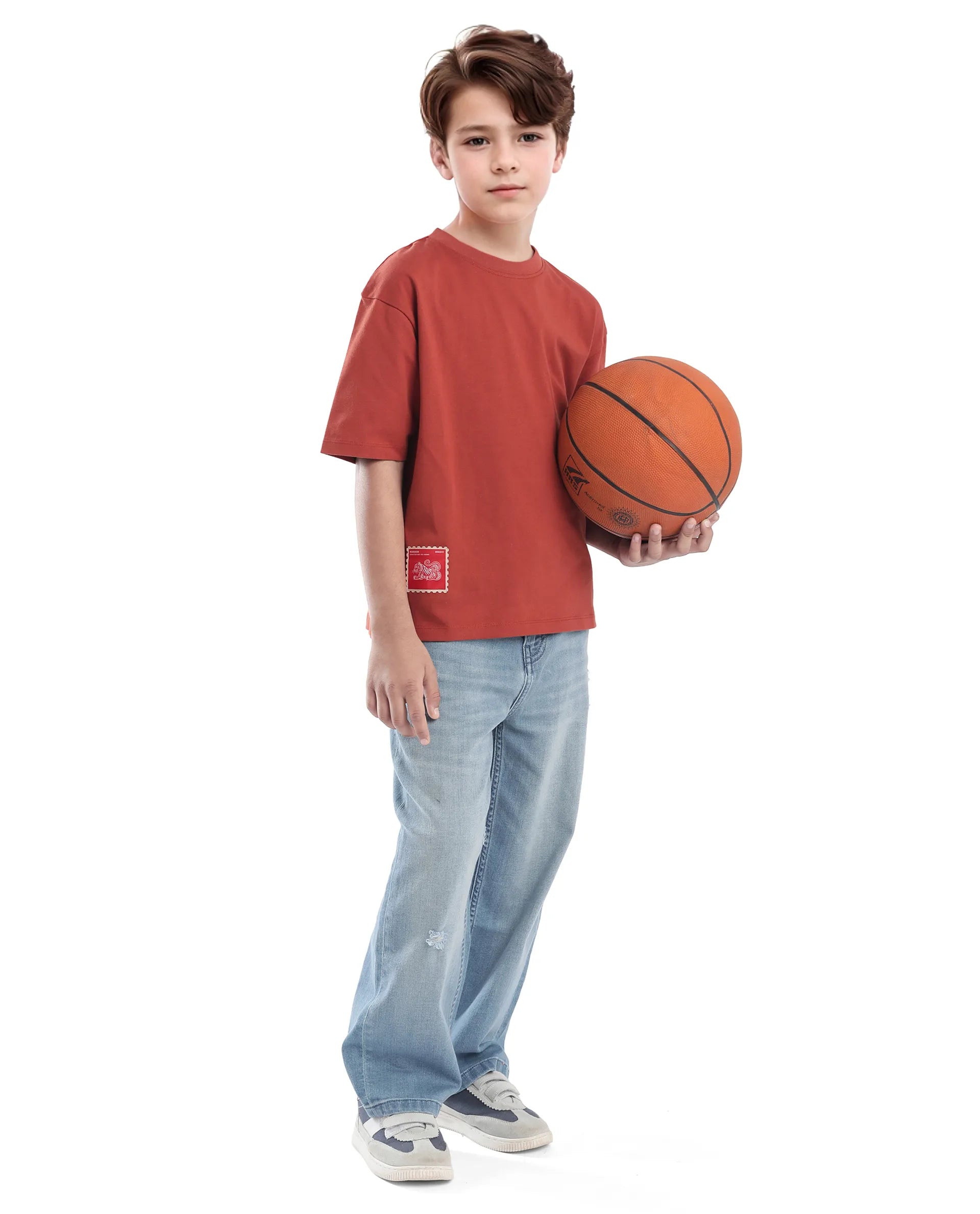 Rare Ones Kids Tiy Rust Cotton Graphic Print Slip-On Oversized Fit T-Shirt