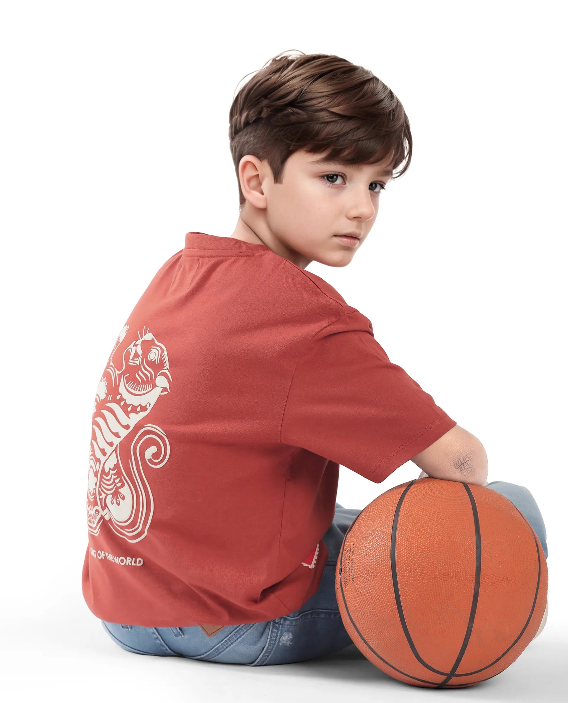 Rare Ones Kids Tiy Rust Cotton Graphic Print Slip-On Oversized Fit T-Shirt