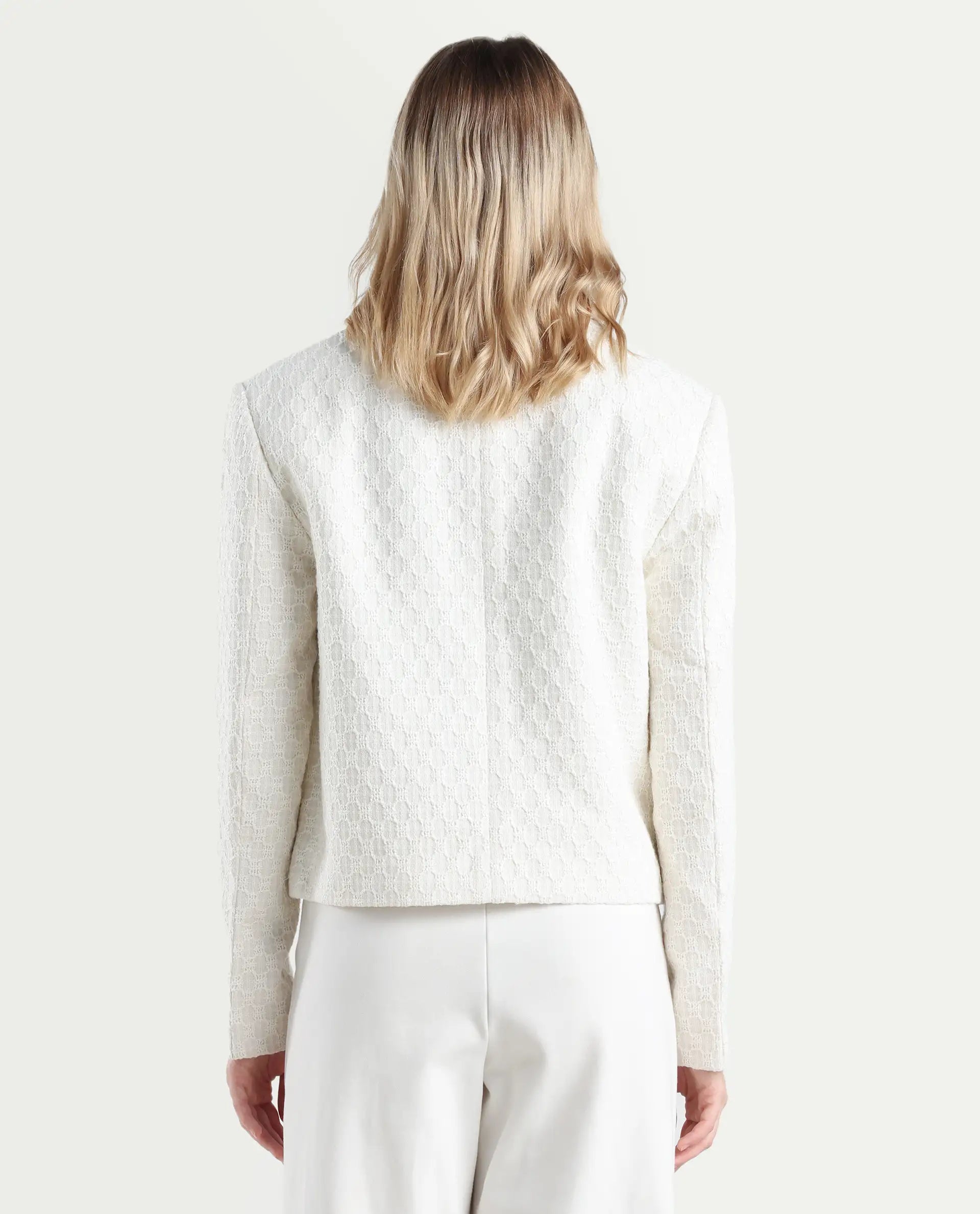 Rareism Women's Tizol-W Off White Cotton Blend Spread Collar Regular Fit Jacket