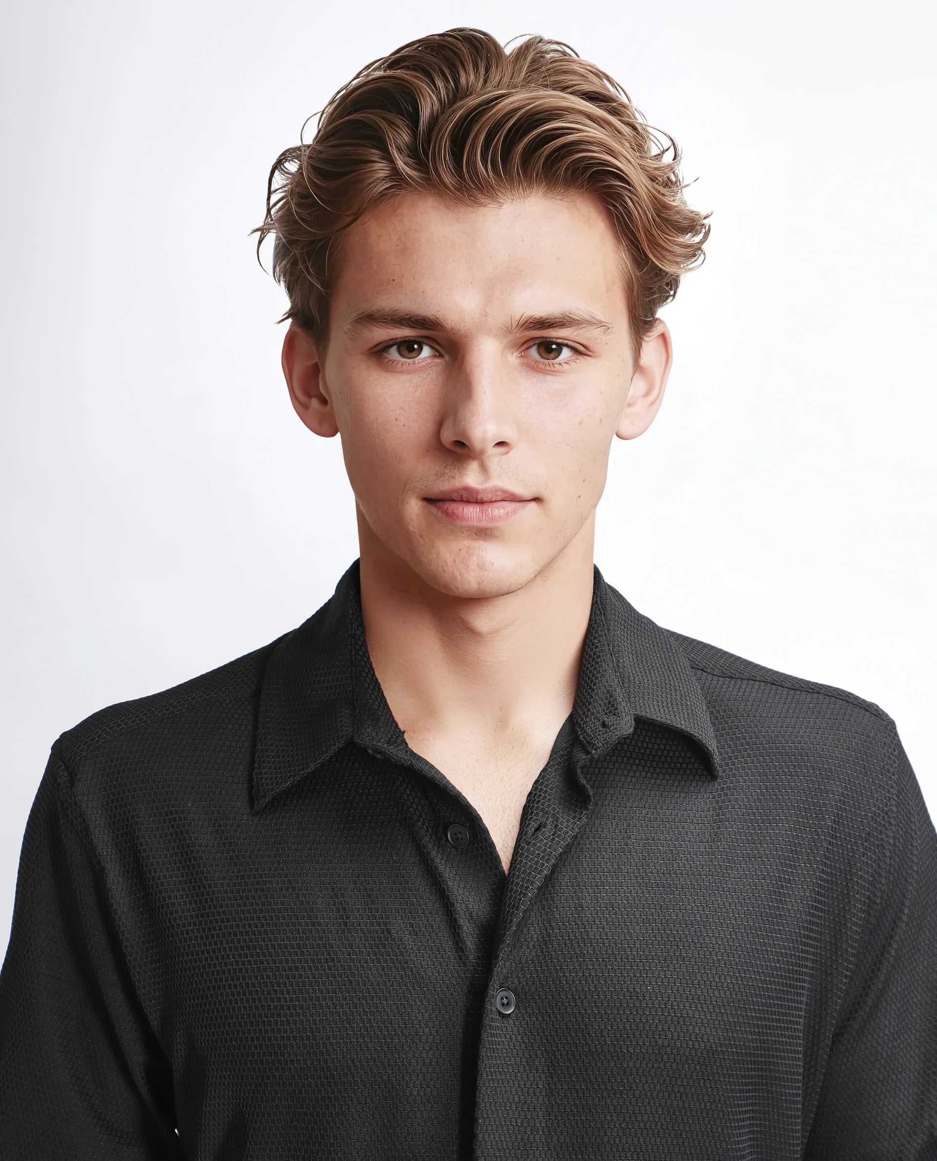 Rare Rabbit Men's Tobbit Black Cotton Textured Regular Fit Full Sleeve Collared Shirt