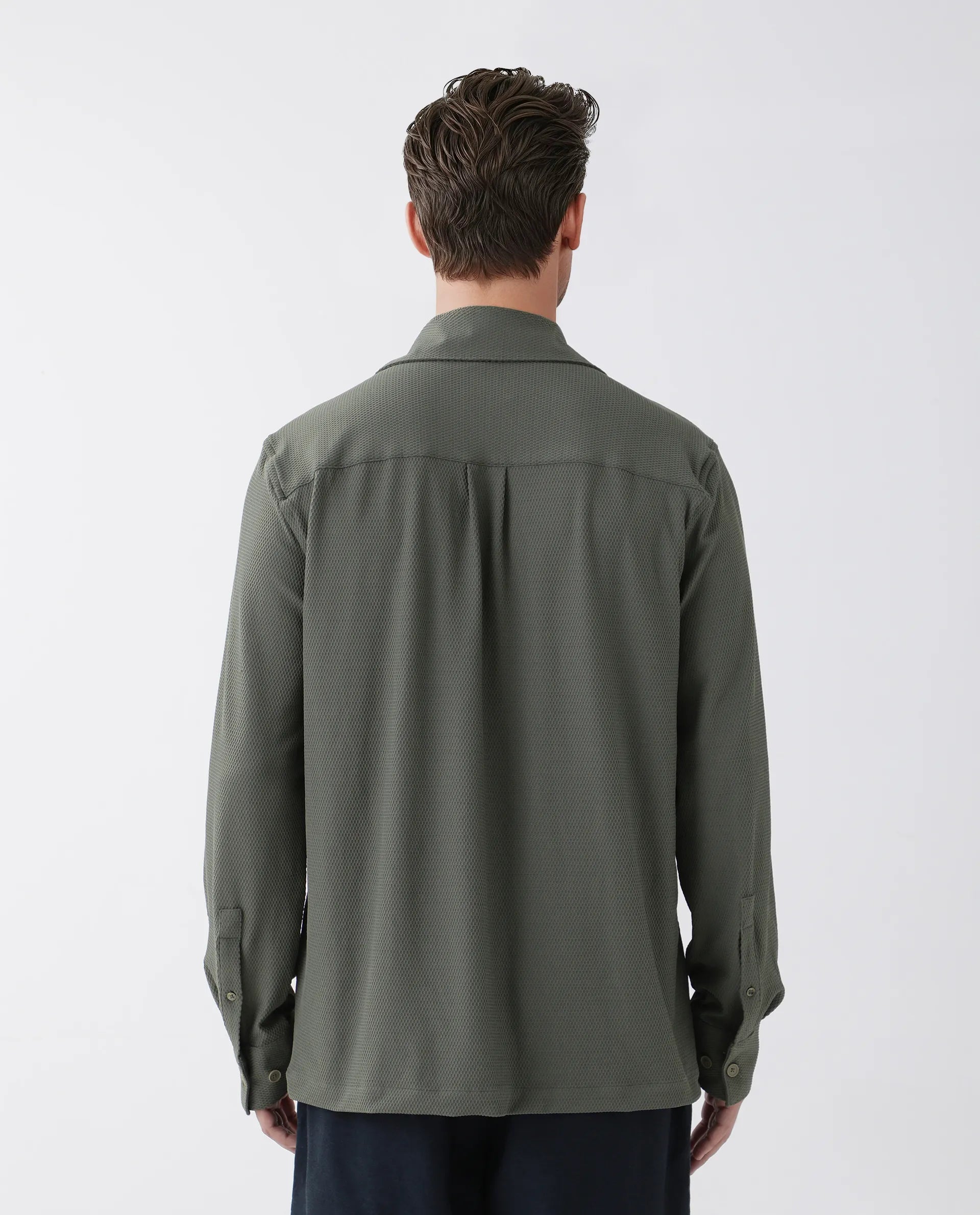 Rare Rabbit Men's Tobbit Olive Cotton Textured Regular Fit Full Sleeve Collared Shirt