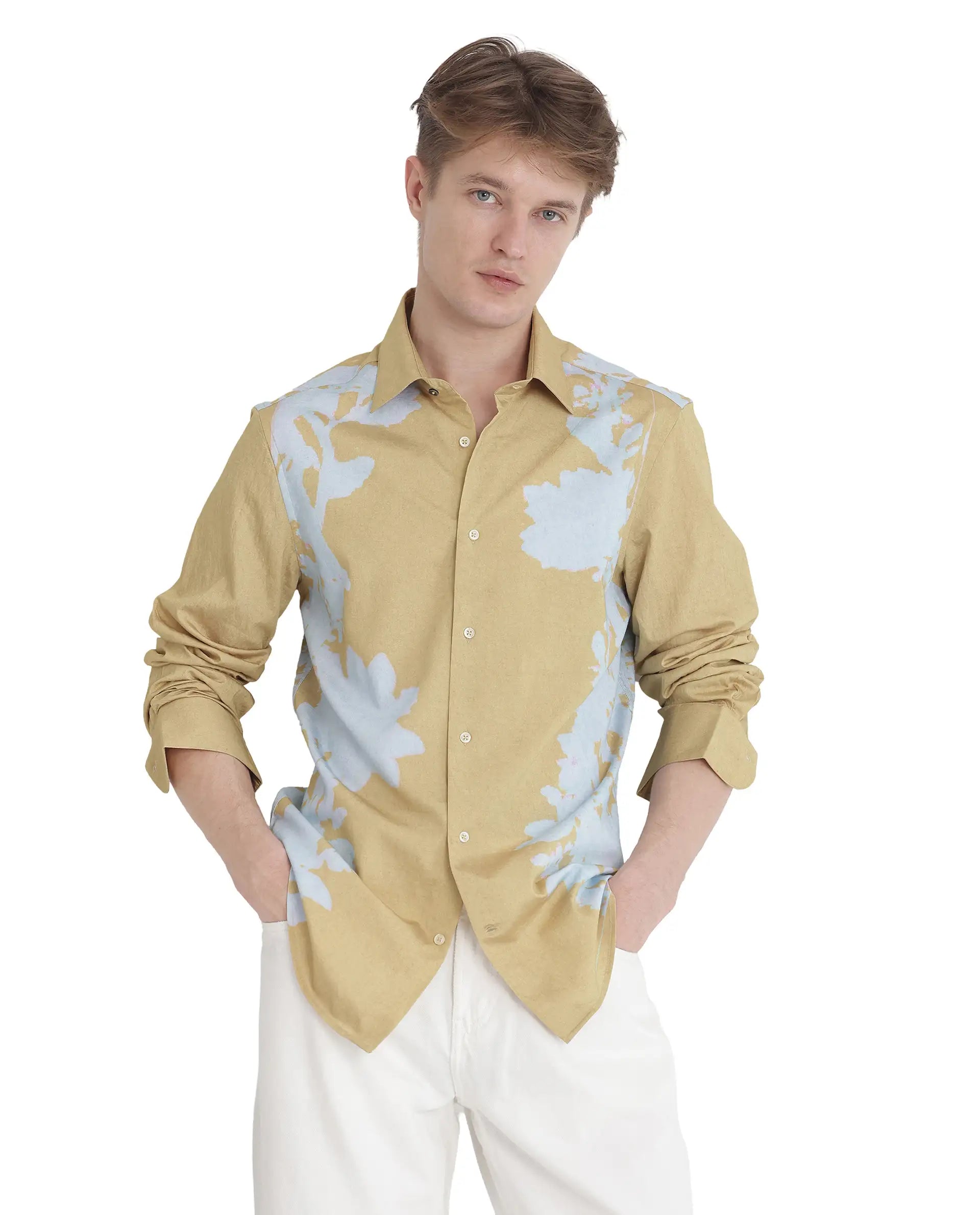 Rare Rabbit Men Tobo Dusky Green Viscose Fabric Full Sleeve Regular Collar Floral Printed Shirt