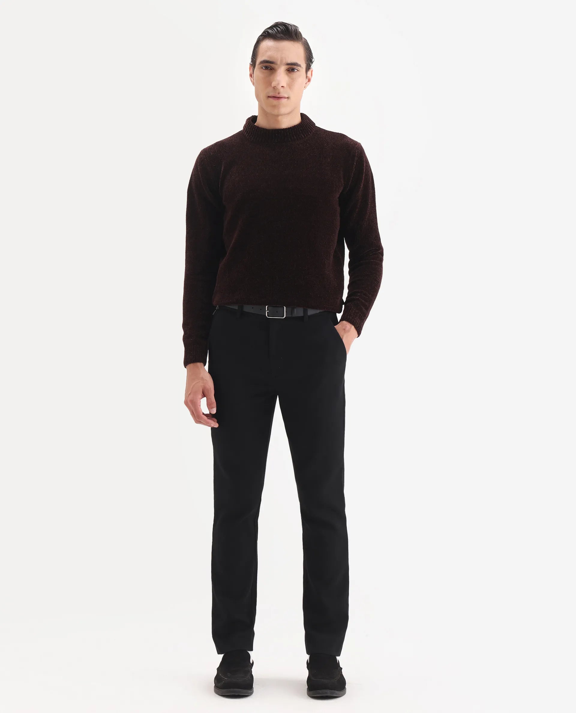 Rare Rabbit Men Tock Black Polyester Fabric Drawstring Closure Plain Trouser