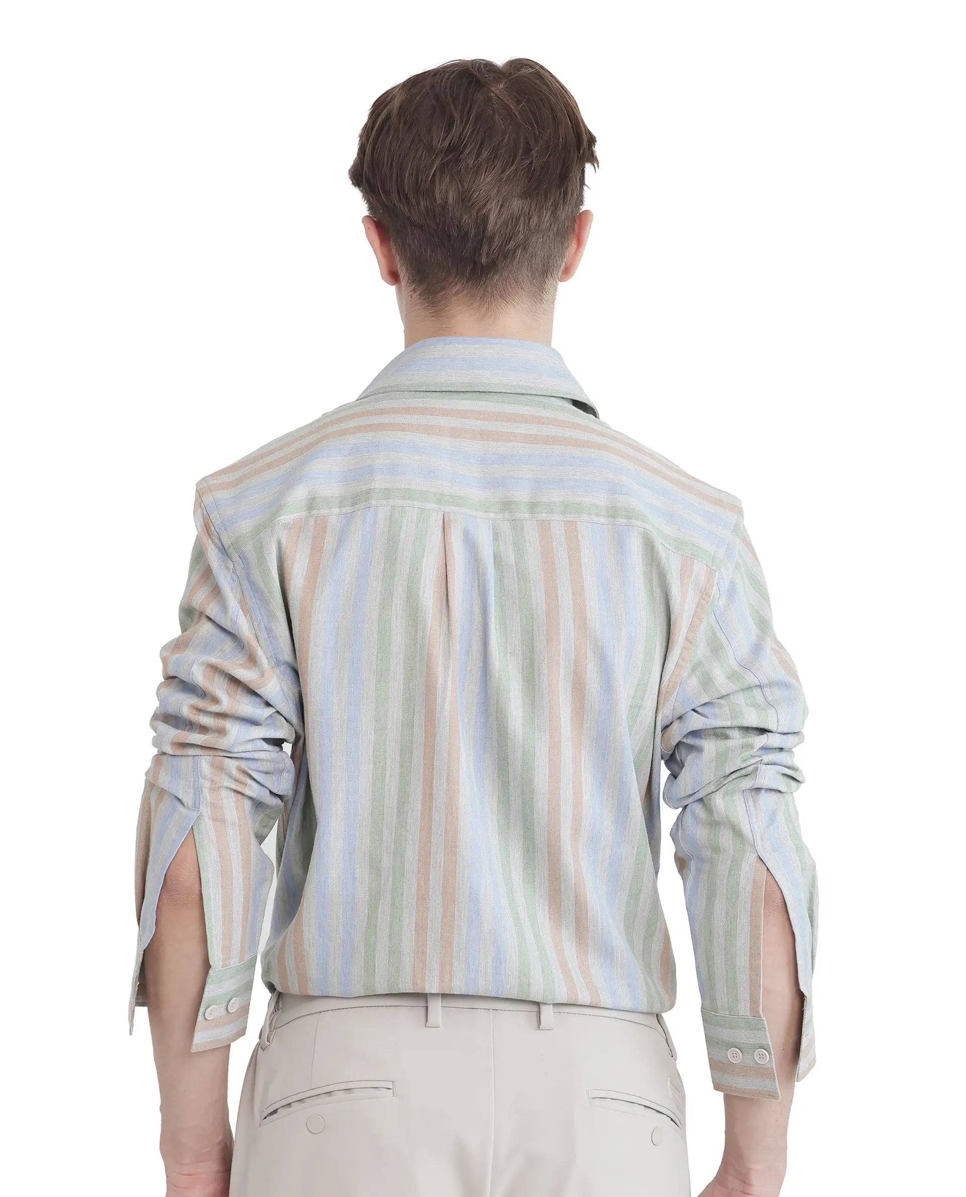 Rare Rabbit Men's Tock Grey Cotton Fabric Full Sleeve Regular Collared Button Closure Multicolor Stripe Shirt