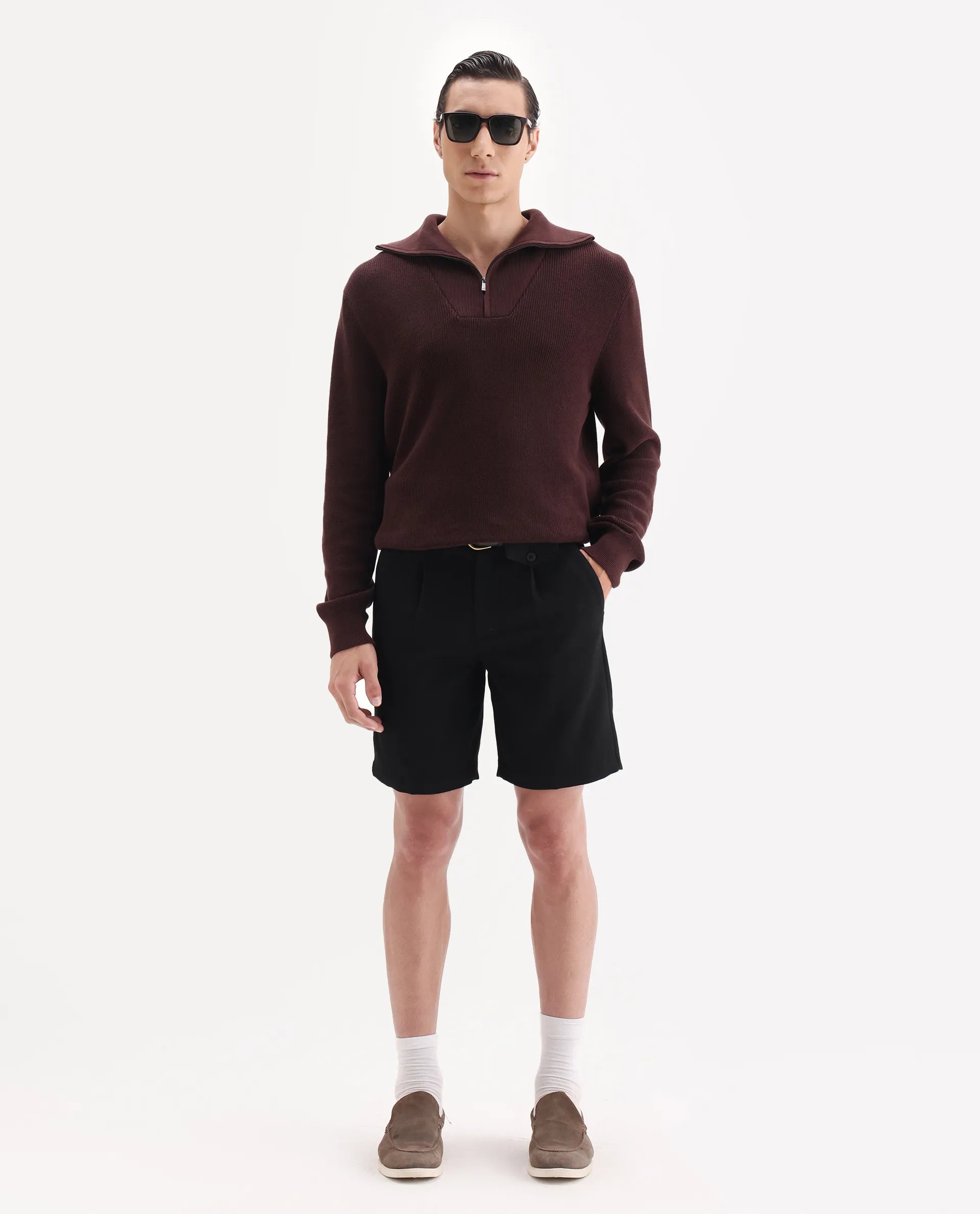 Rare Rabbit Men Tocki Black Polyester Blend Fabric Button Closure Plain Shorts
