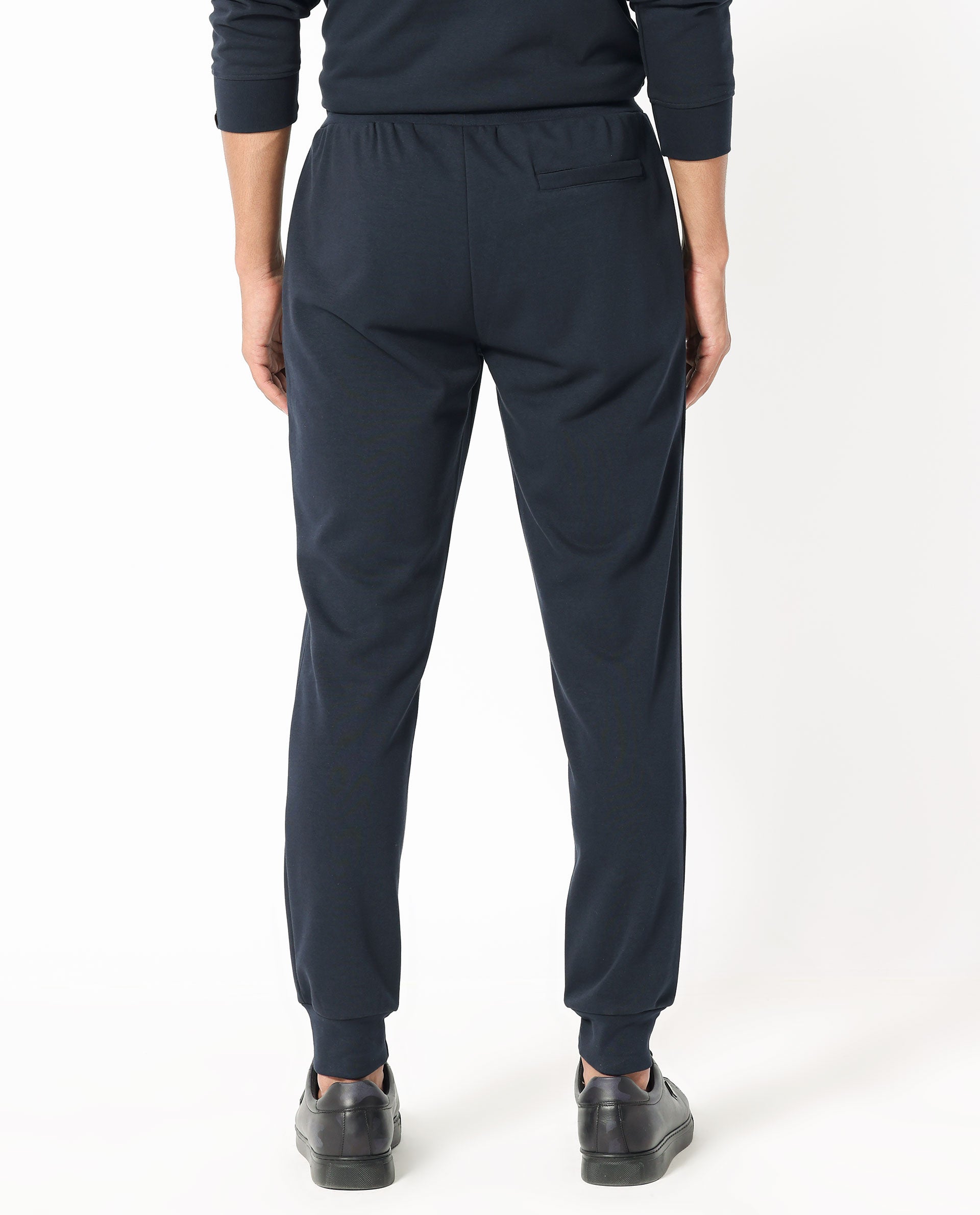 Rare Rabbit Mens Toka Navy Cotton Polyester Fabric Drawstring Closure Regular Fit Mid Rise Trackpant