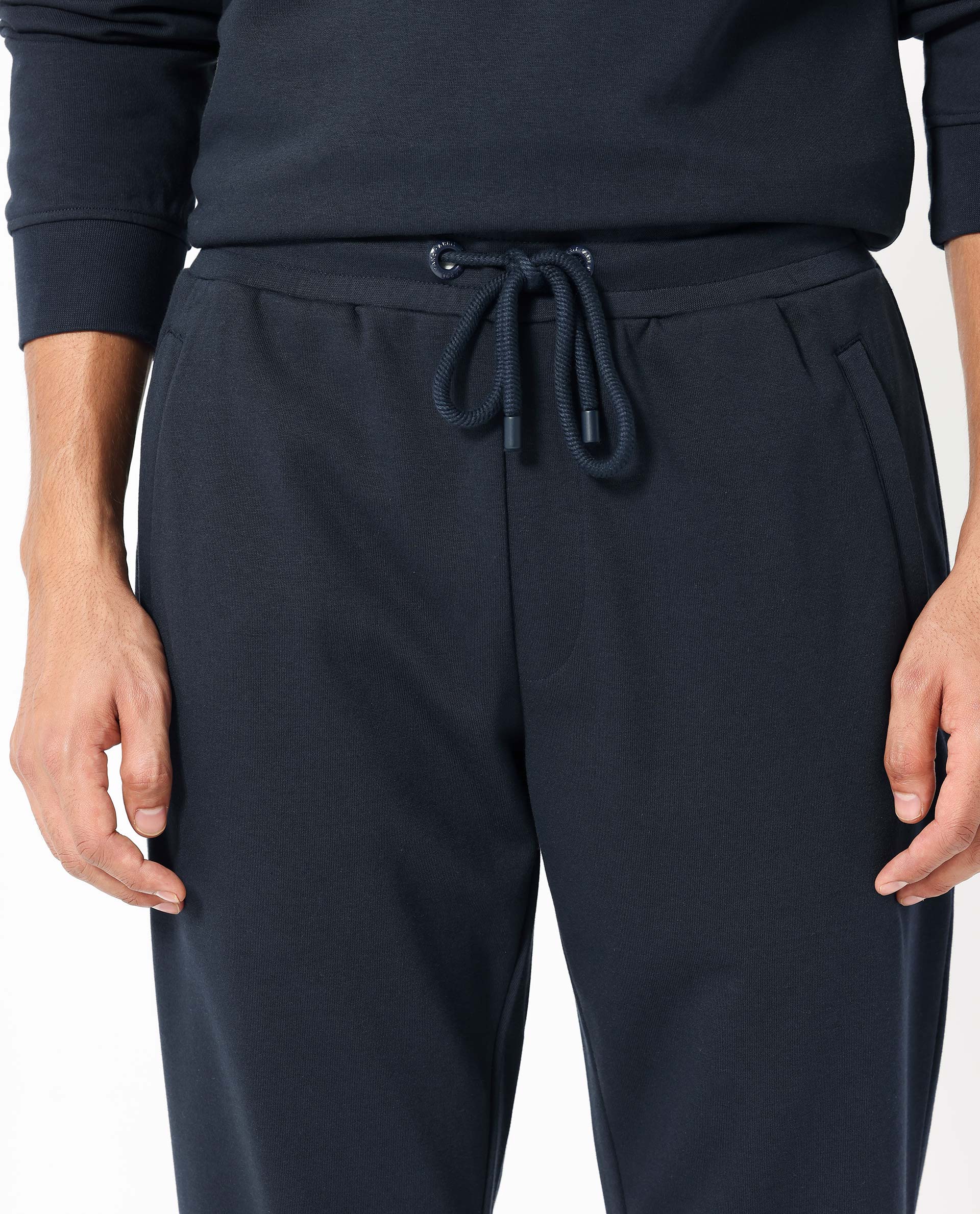 Rare Rabbit Mens Toka Navy Cotton Polyester Fabric Drawstring Closure Regular Fit Mid Rise Trackpant