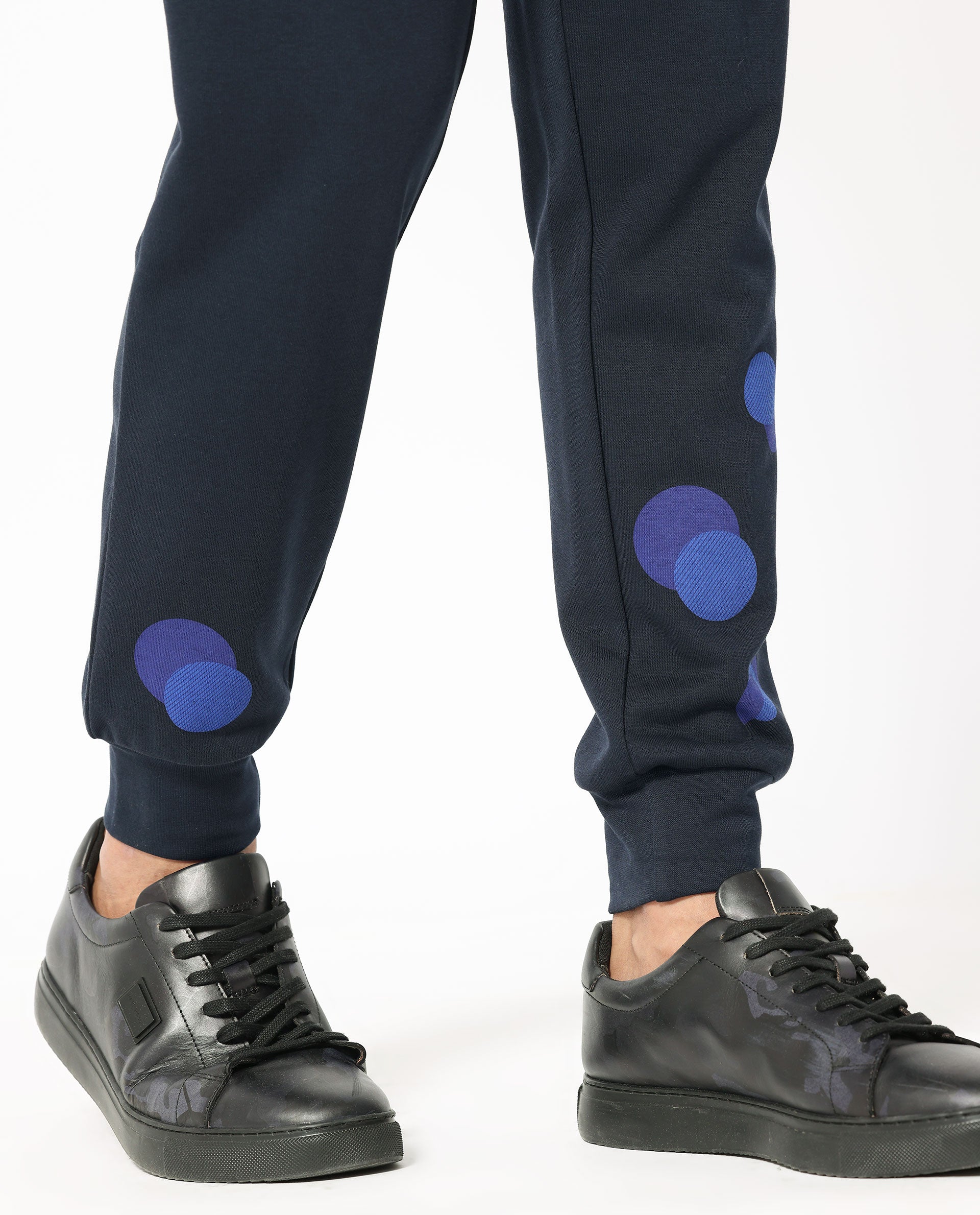 Rare Rabbit Mens Toka Navy Cotton Polyester Fabric Drawstring Closure Regular Fit Mid Rise Trackpant