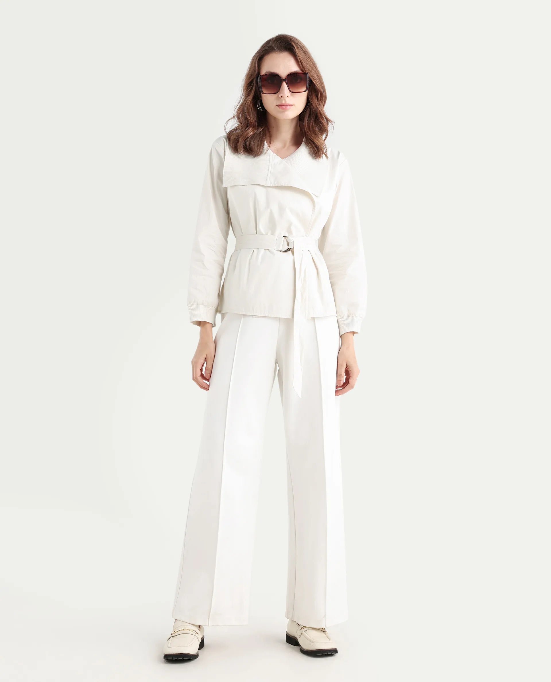 Rareism Women's Tokat Light Beige Cotton Ribbed Collar Plain Ribbed Sleeve Boxy Fit Jacket