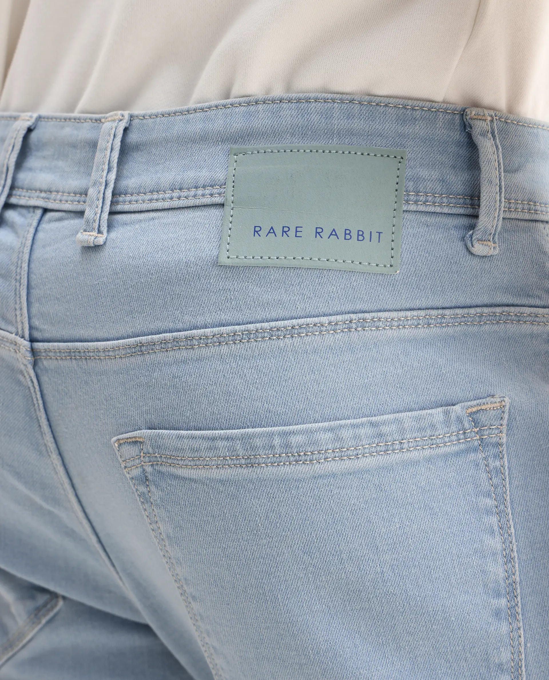 Rare Rabbit Men's Toke Light Blue Cotton Plain Hawk Slim Fit Jeans