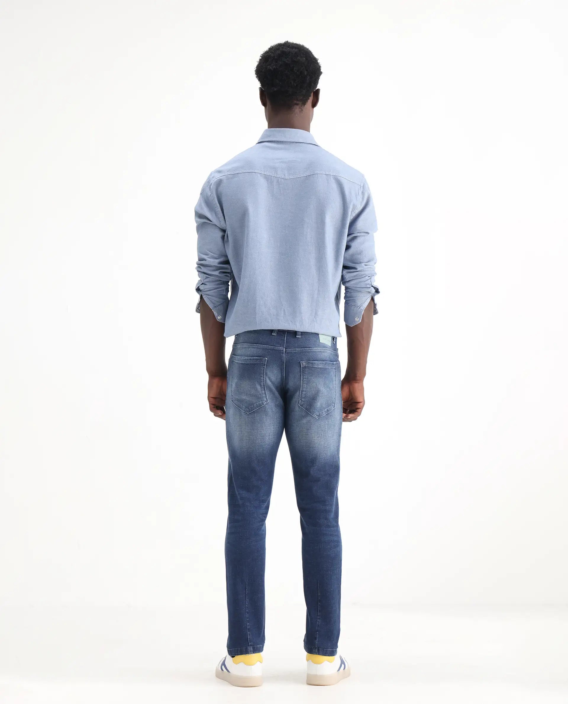 Rare Rabbit Men's Toke Blue Cotton Plain Hawk Slim Fit Jeans