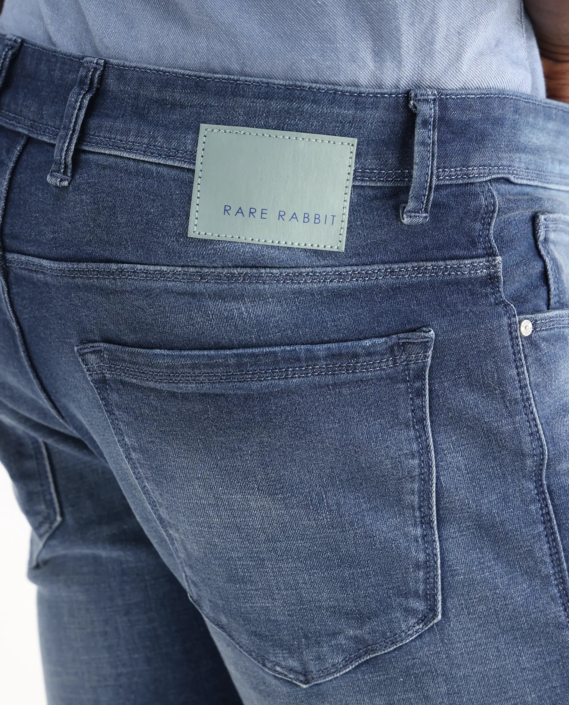 Rare Rabbit Men's Toke Blue Cotton Plain Hawk Slim Fit Jeans