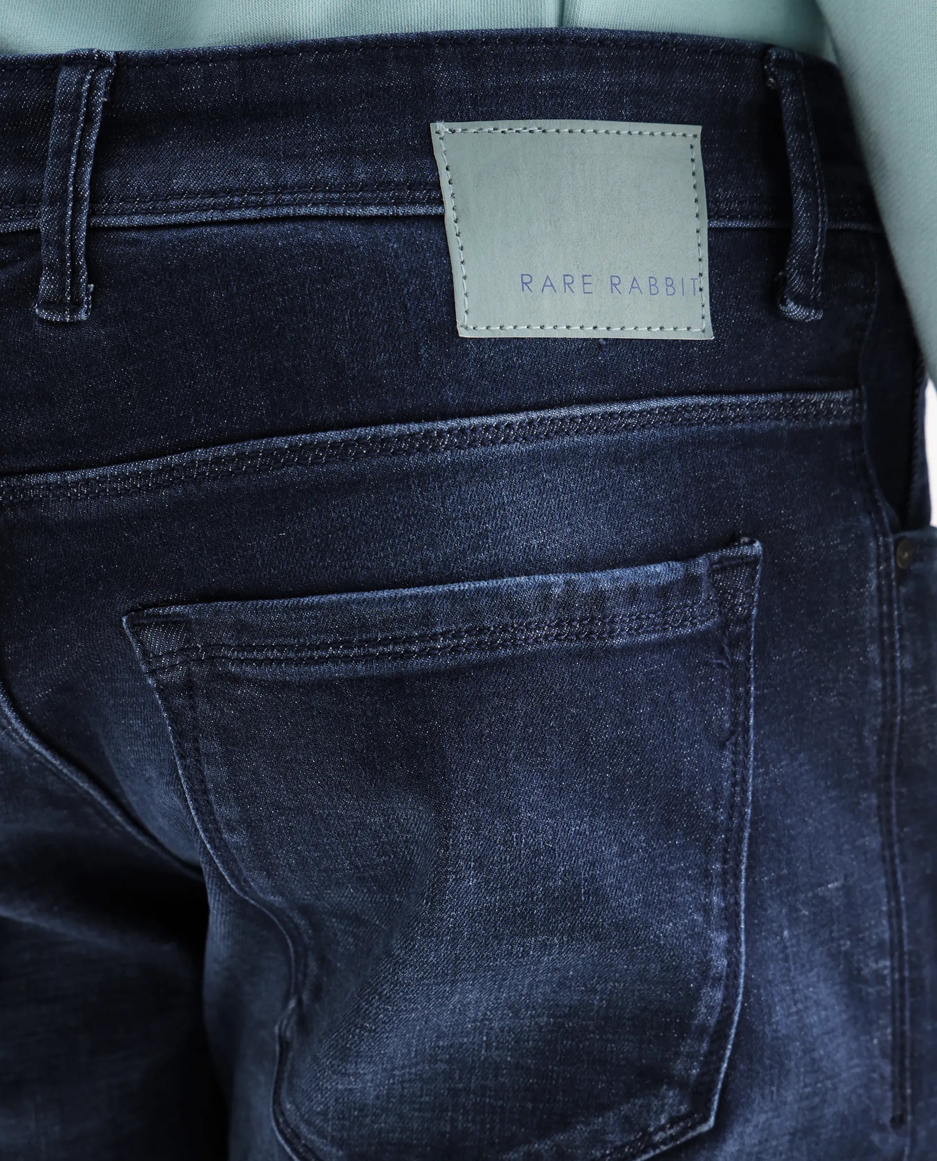 Rare Rabbit Men's Toke Dark Blue Cotton Plain Hawk Slim Fit Jeans