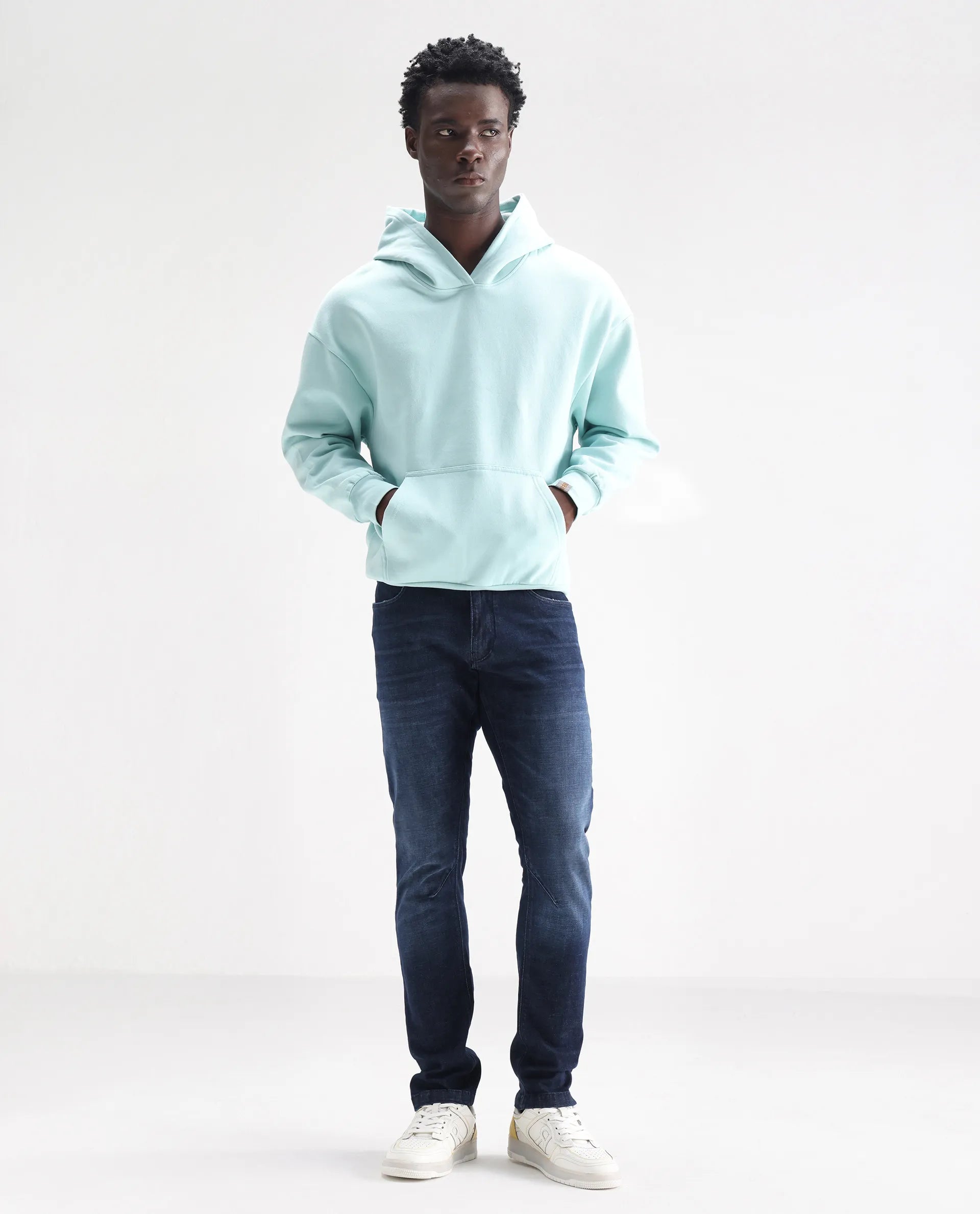 Rare Rabbit Men's Toke Dark Blue Cotton Plain Hawk Slim Fit Jeans