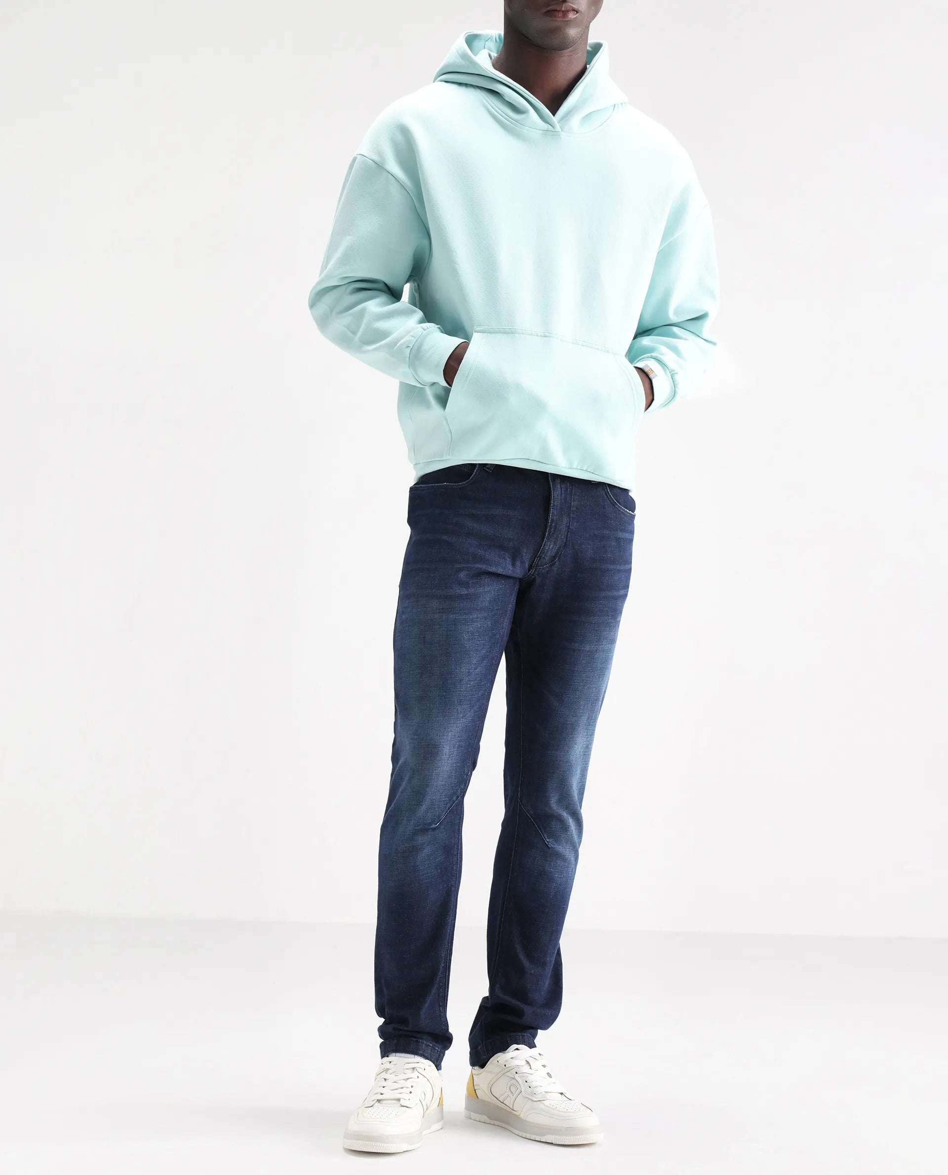 Rare Rabbit Men's Toke Dark Blue Cotton Plain Hawk Slim Fit Jeans