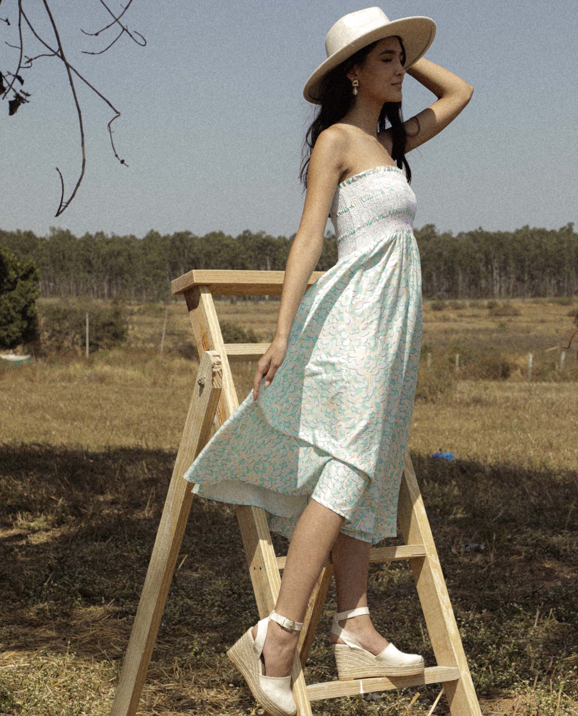 Rareism Women Toki Purple Dress Cotton Satin Fabric Sleeveless Printed