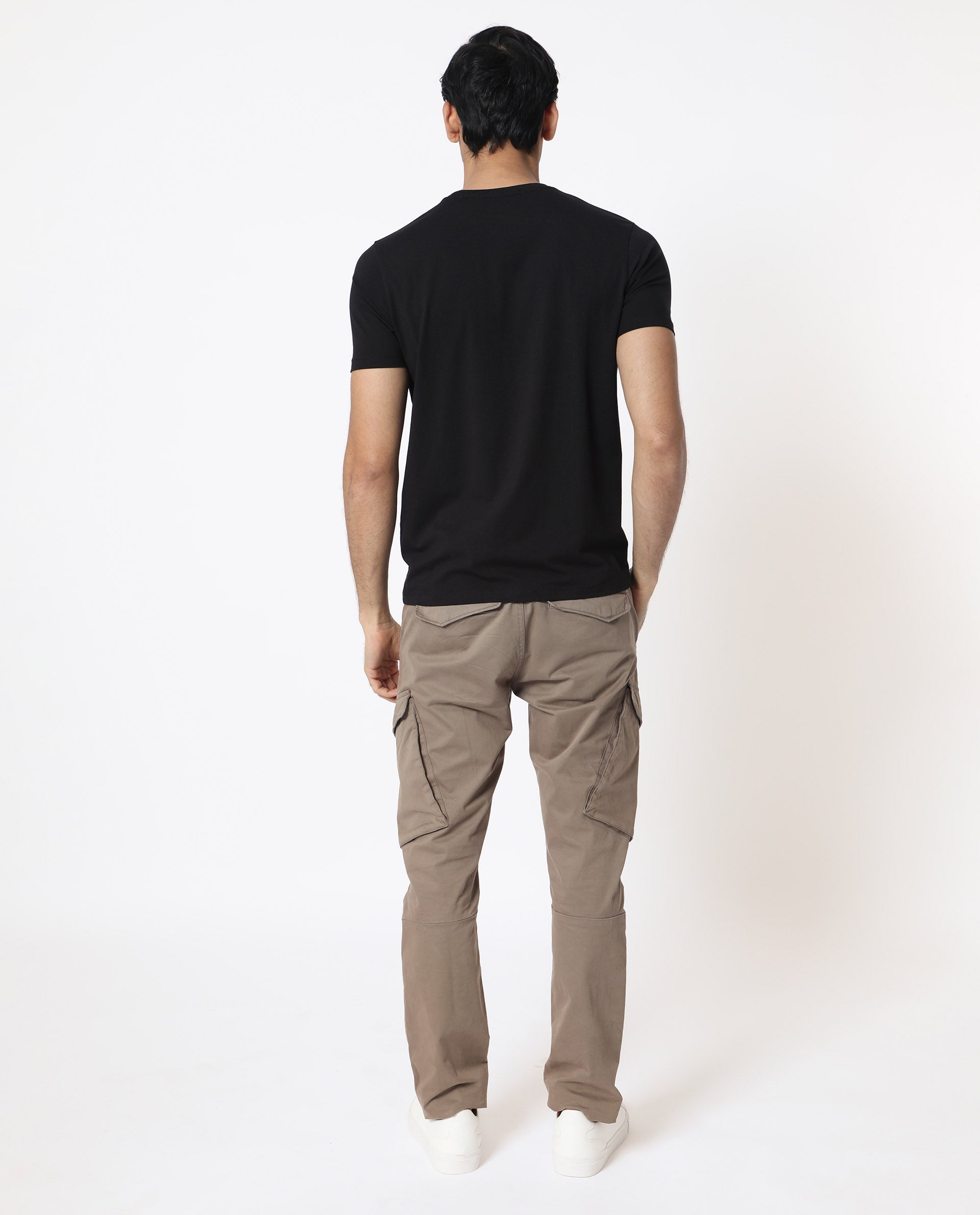 Rare Rabbit Men's Tona Black Crew Neck Half Sleeves Regular Fit Monogram Placement Print T-Shirt