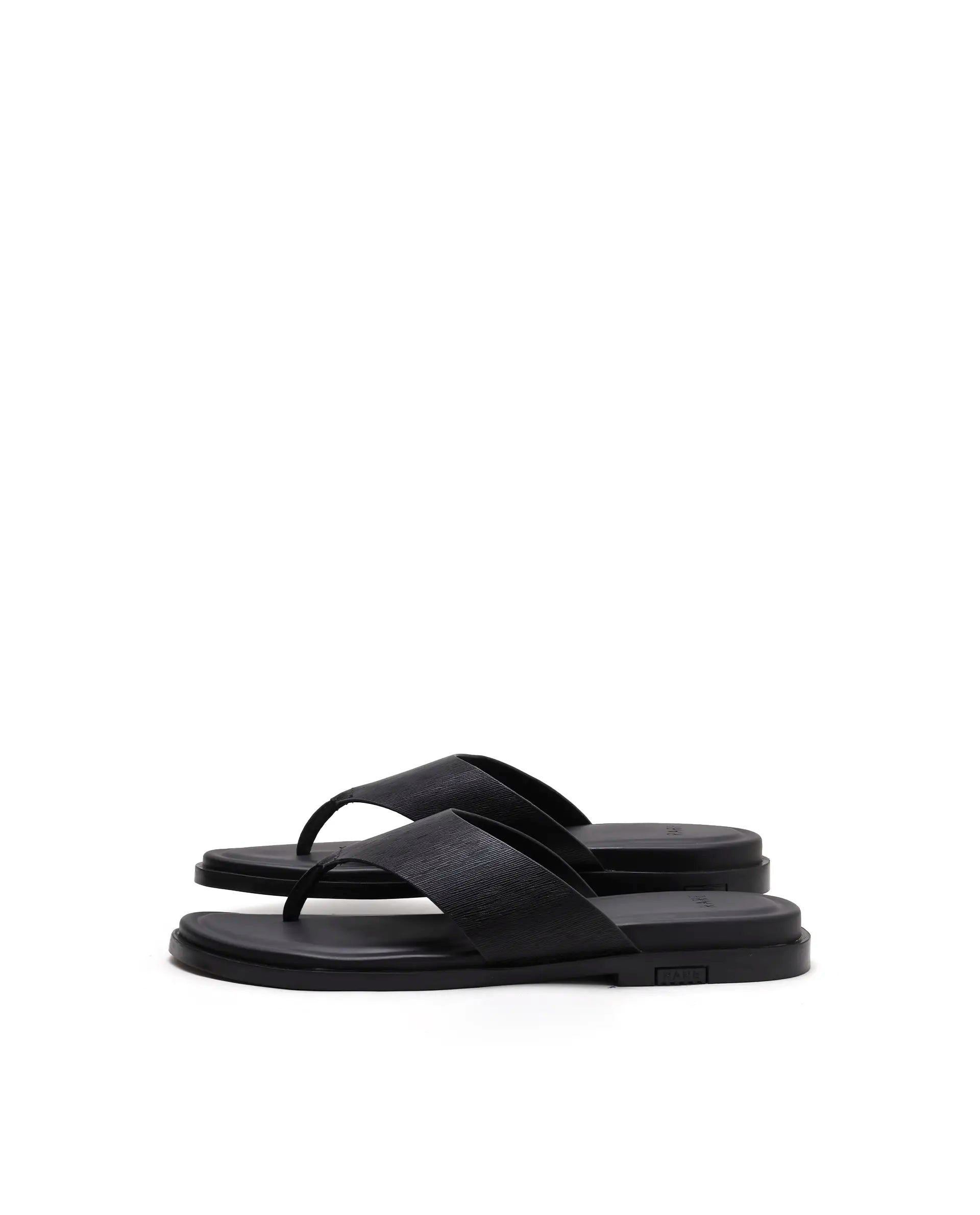 Rarez Men's Tong Black Leather Regular Sandal