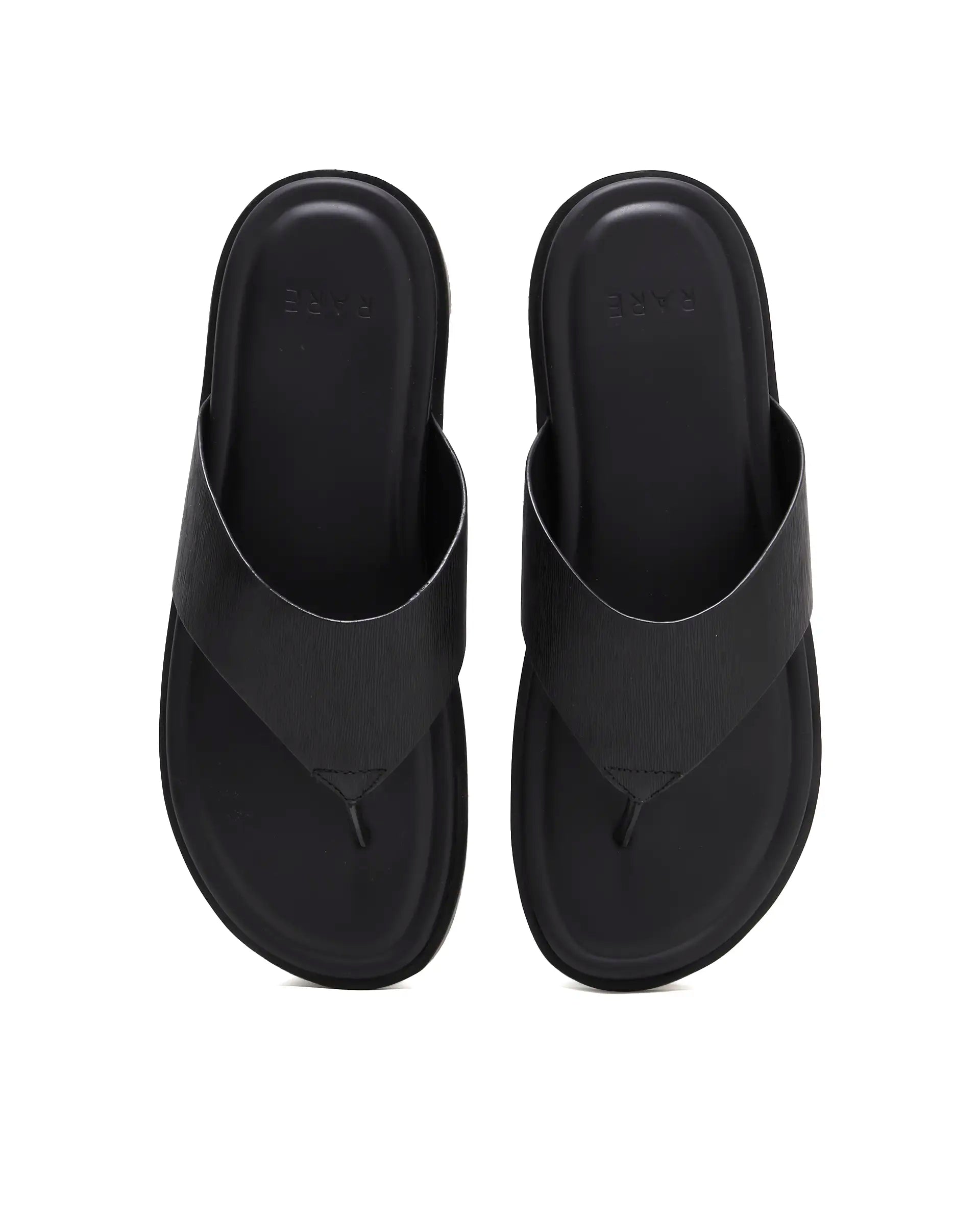 Rarez Men's Tong Black Leather Regular Sandal