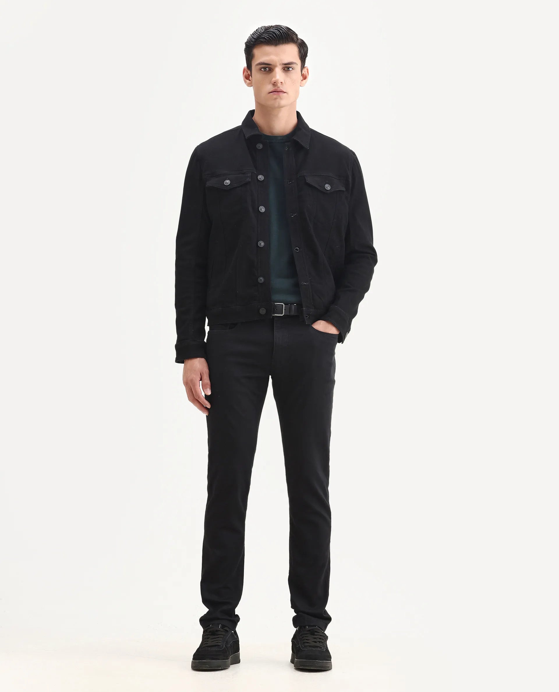 Rare Rabbit Men's Tonk Black Cotton Plain Regular Fit Full Sleeve Spread Collar Jacket