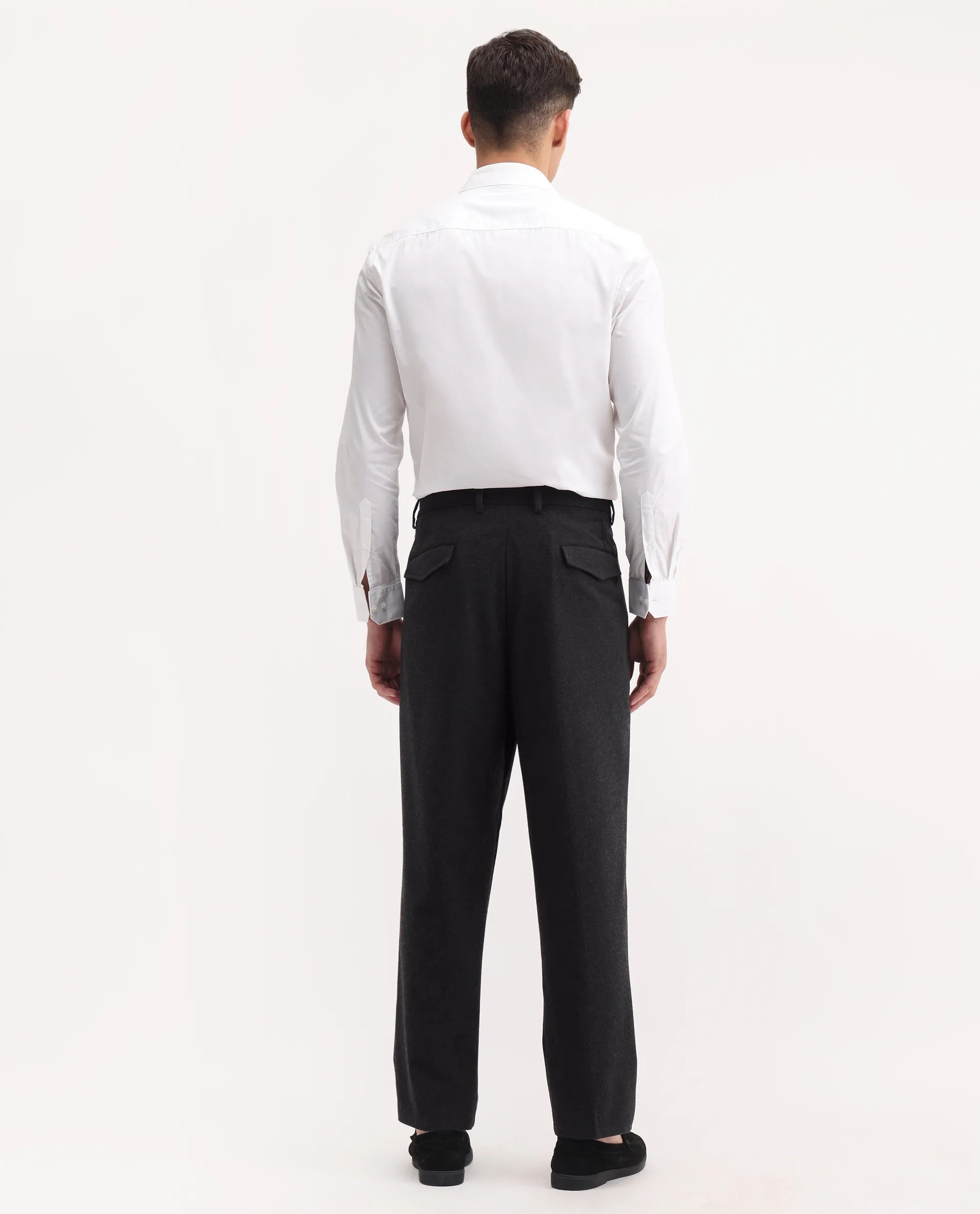 Rare Rabbit Men's Tori Black Cotton Plain Relaxed Fit Trouser