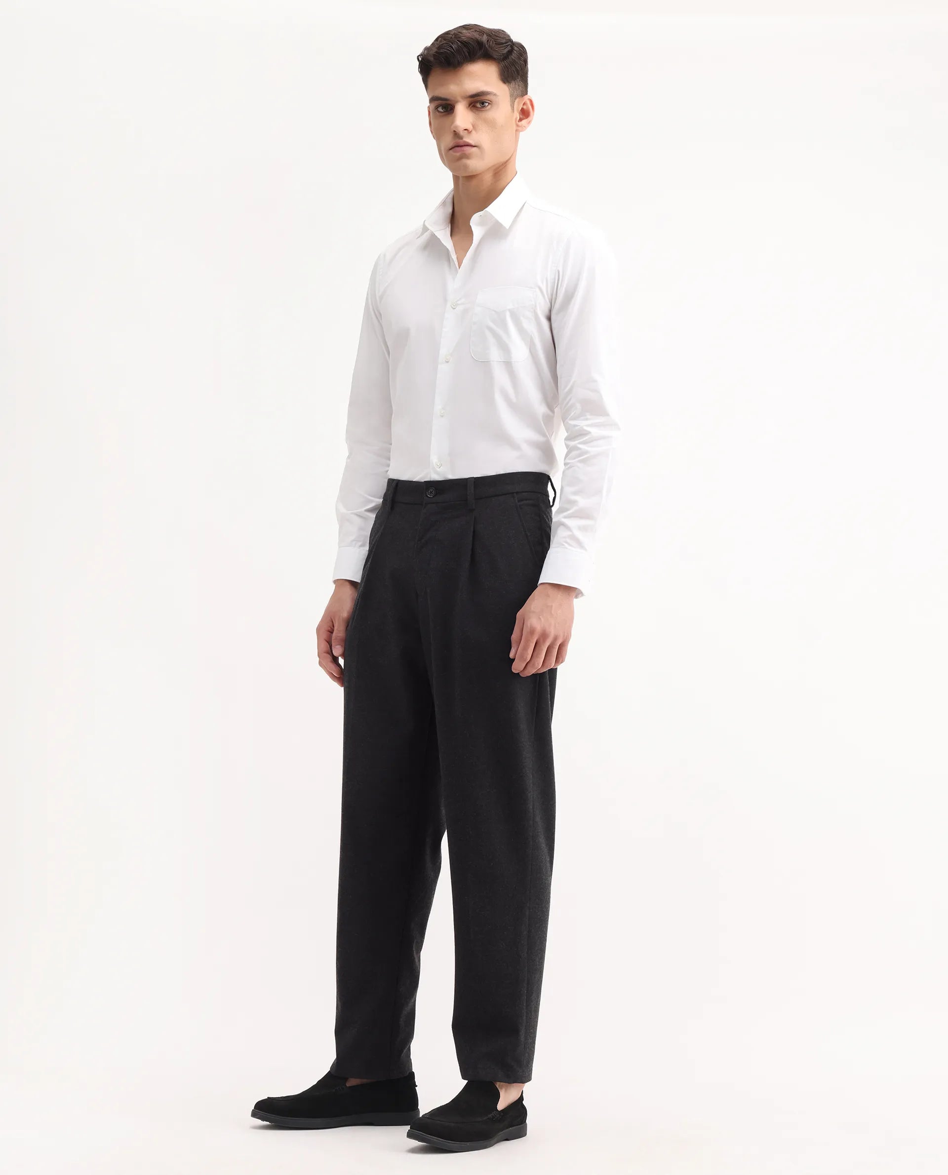 Rare Rabbit Men's Tori Black Cotton Plain Relaxed Fit Trouser