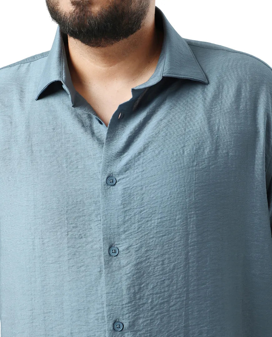 Rare Rabbit Men Torin Big Light Blue Cotton Fabric Half Sleeve Spread Collar Button Closure Plain Shirt