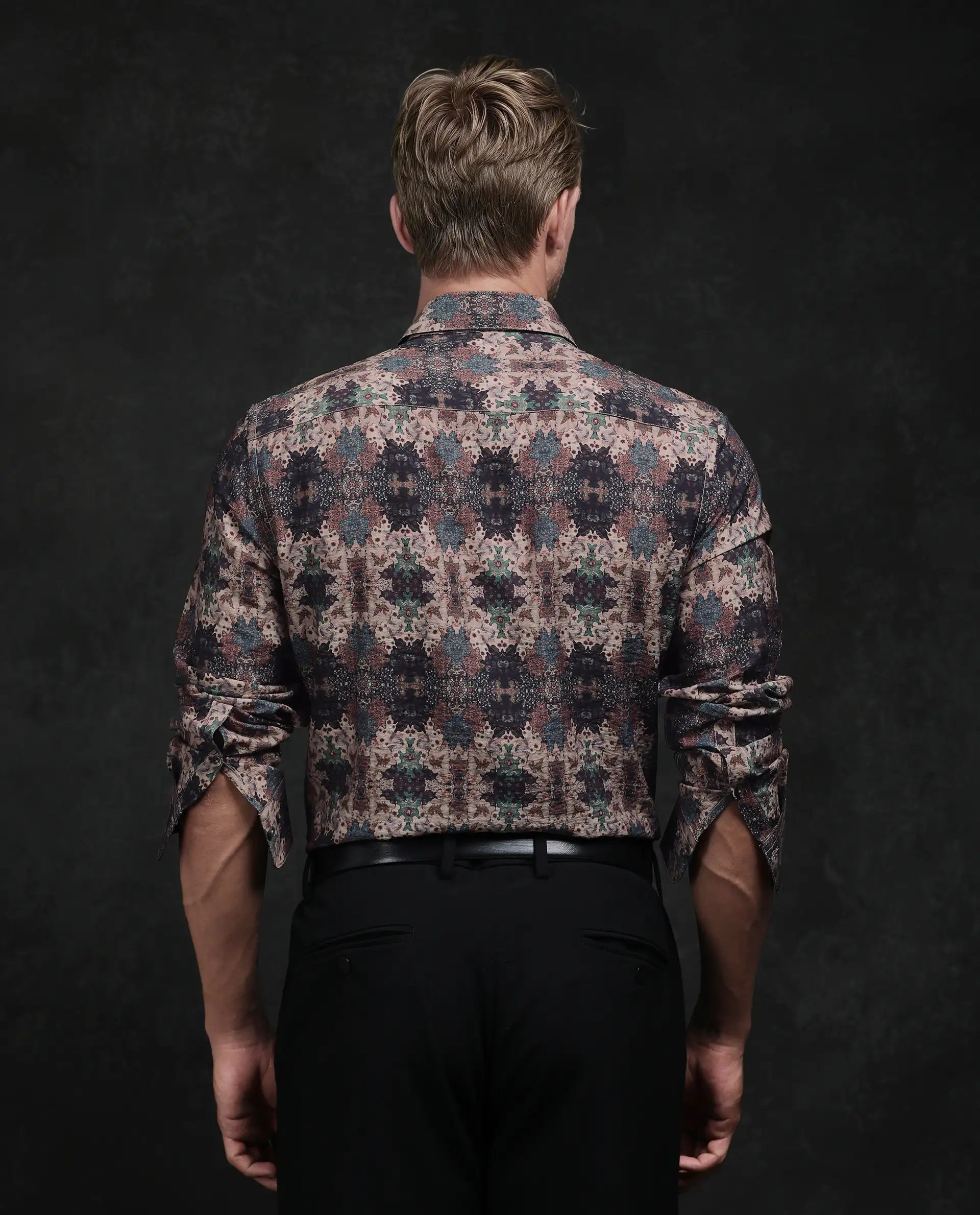 Rare Rabbit Men's Viscose Blend Abstract Print Regular Fit Full Sleeve Collared Shirt