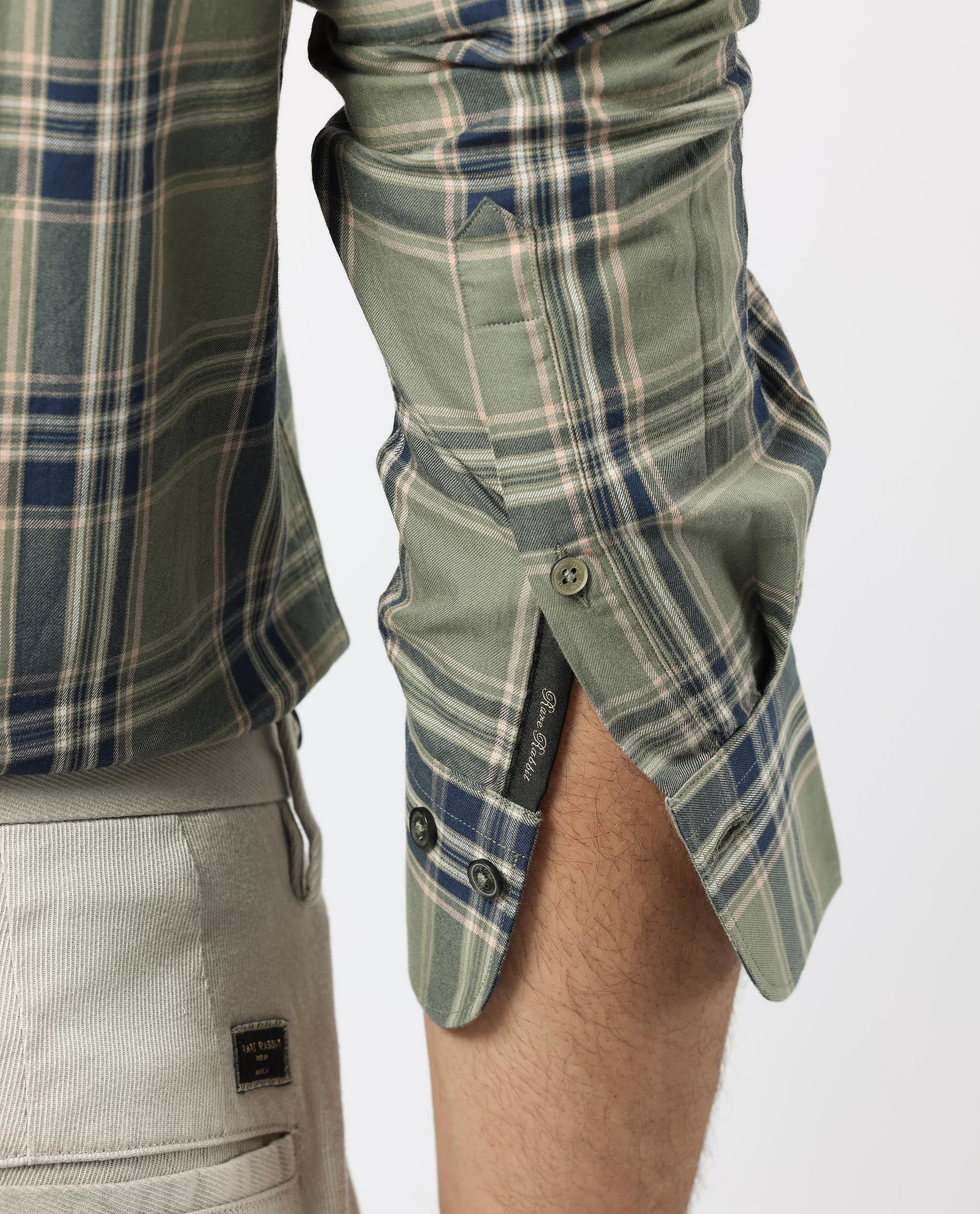 Rare Rabbit Men's Torrey Olive Cotton Fabric Full Sleeves Checks Shirt